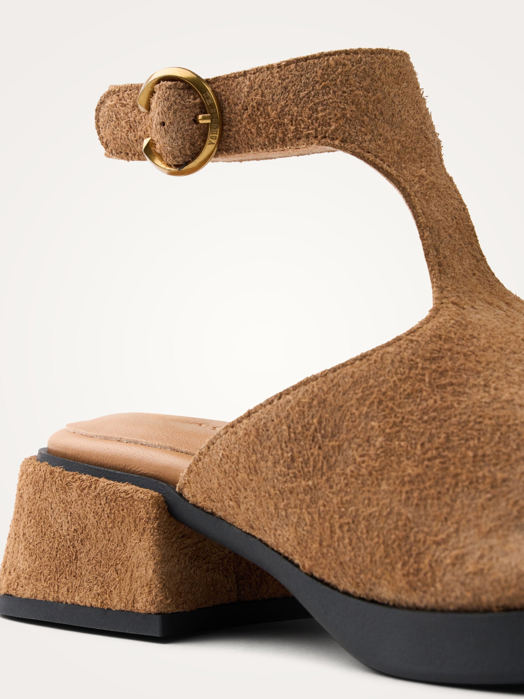 Camel suede sandals with heel and strap VANESSA WU Brown