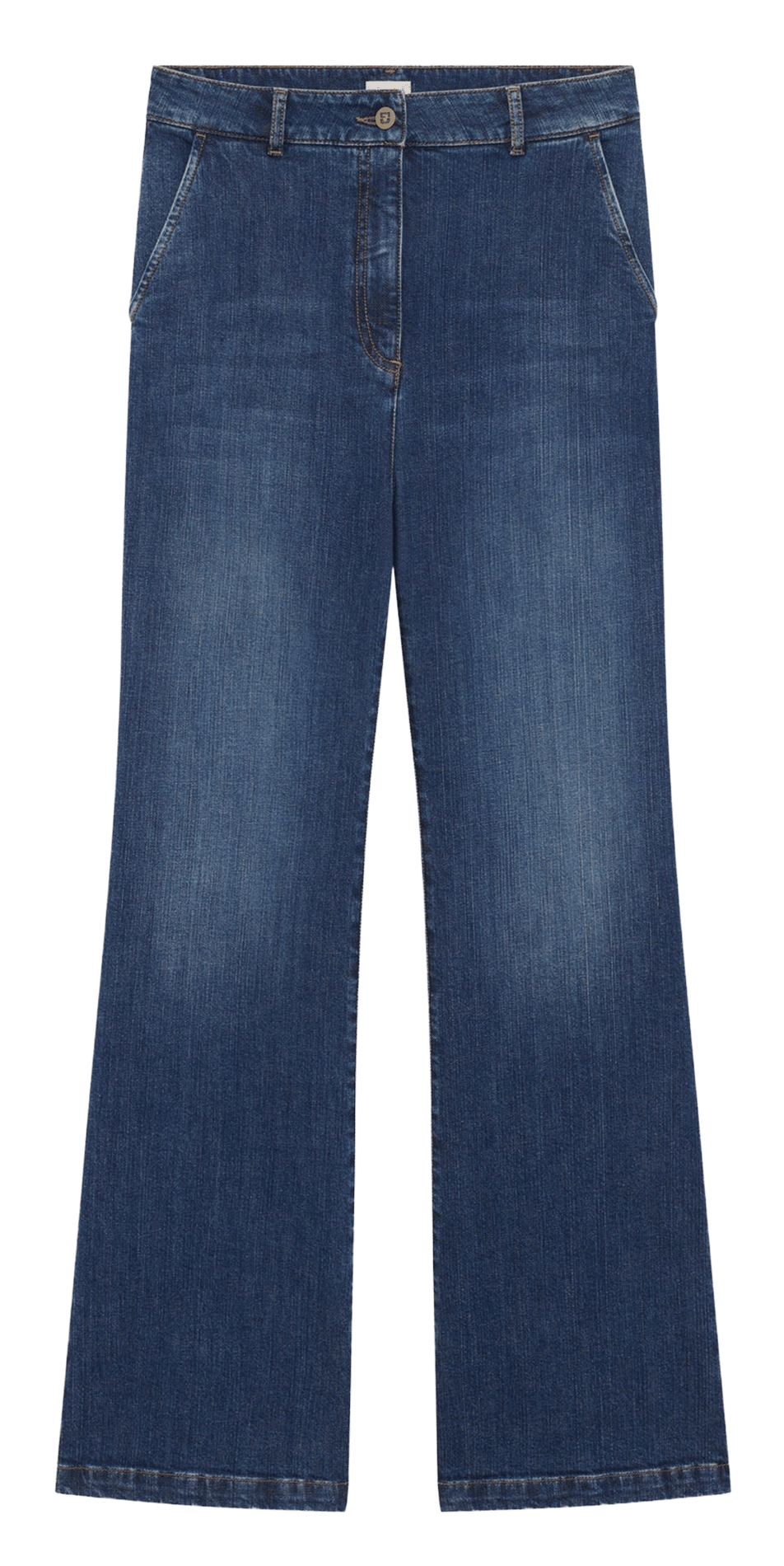 Vaqueros acampanados de talle alto en denim. PABLO Azul