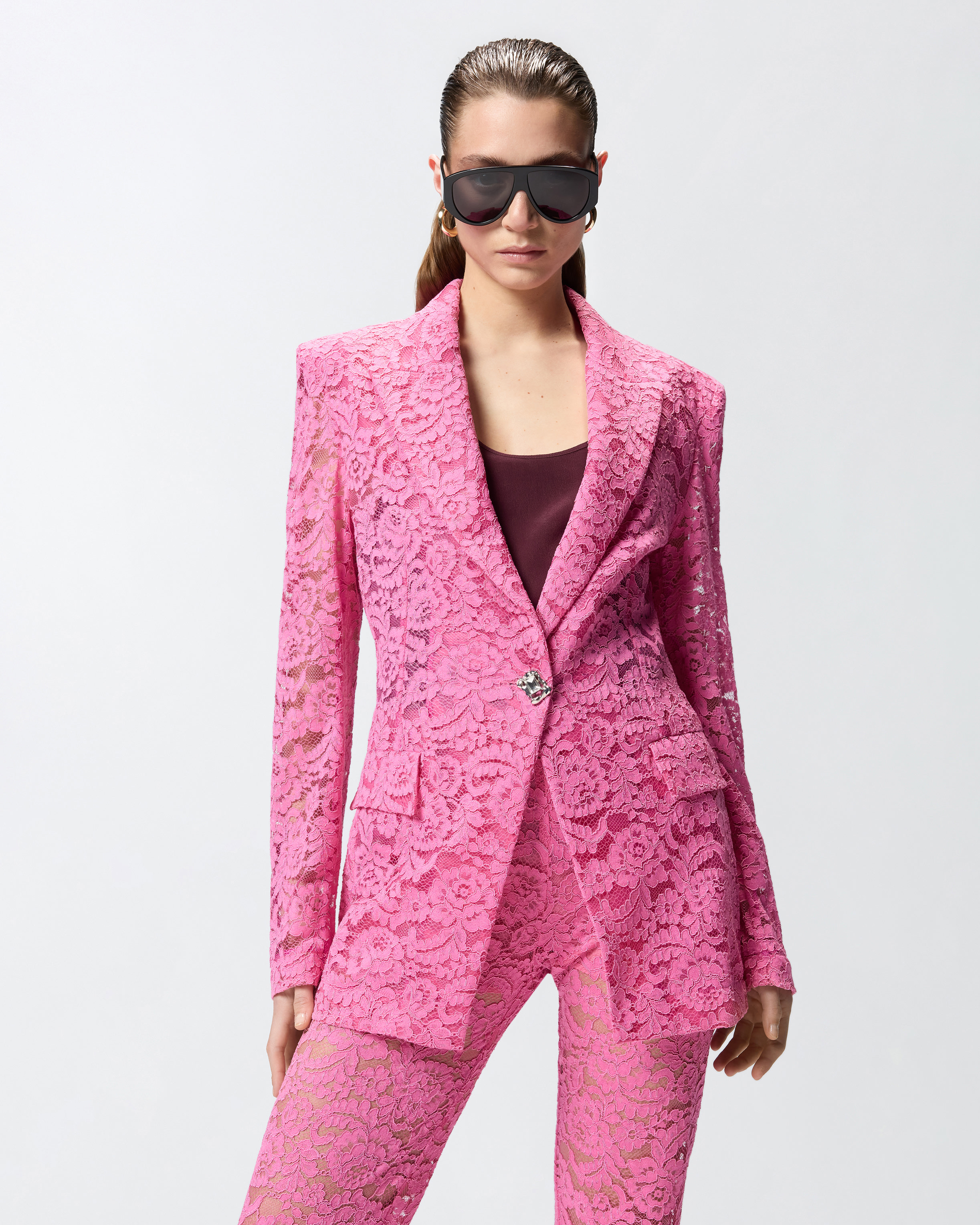 Blazer en dentelle à boutons bijoux PINKO Rose