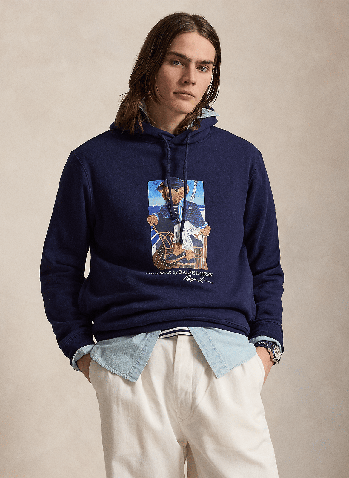 Straight cotton-blend hoodie POLO RALPH LAUREN Blue