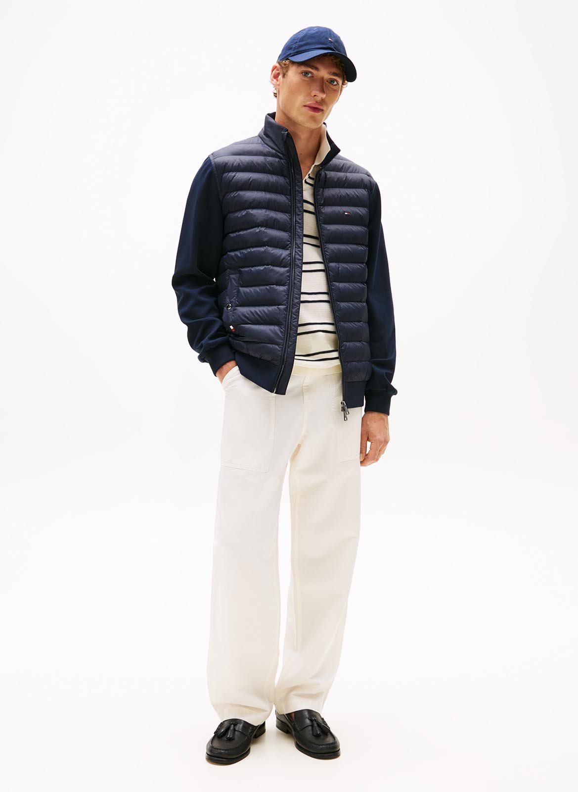 Straight cotton-blend high-neck jacket TOMMY HILFIGER Blue