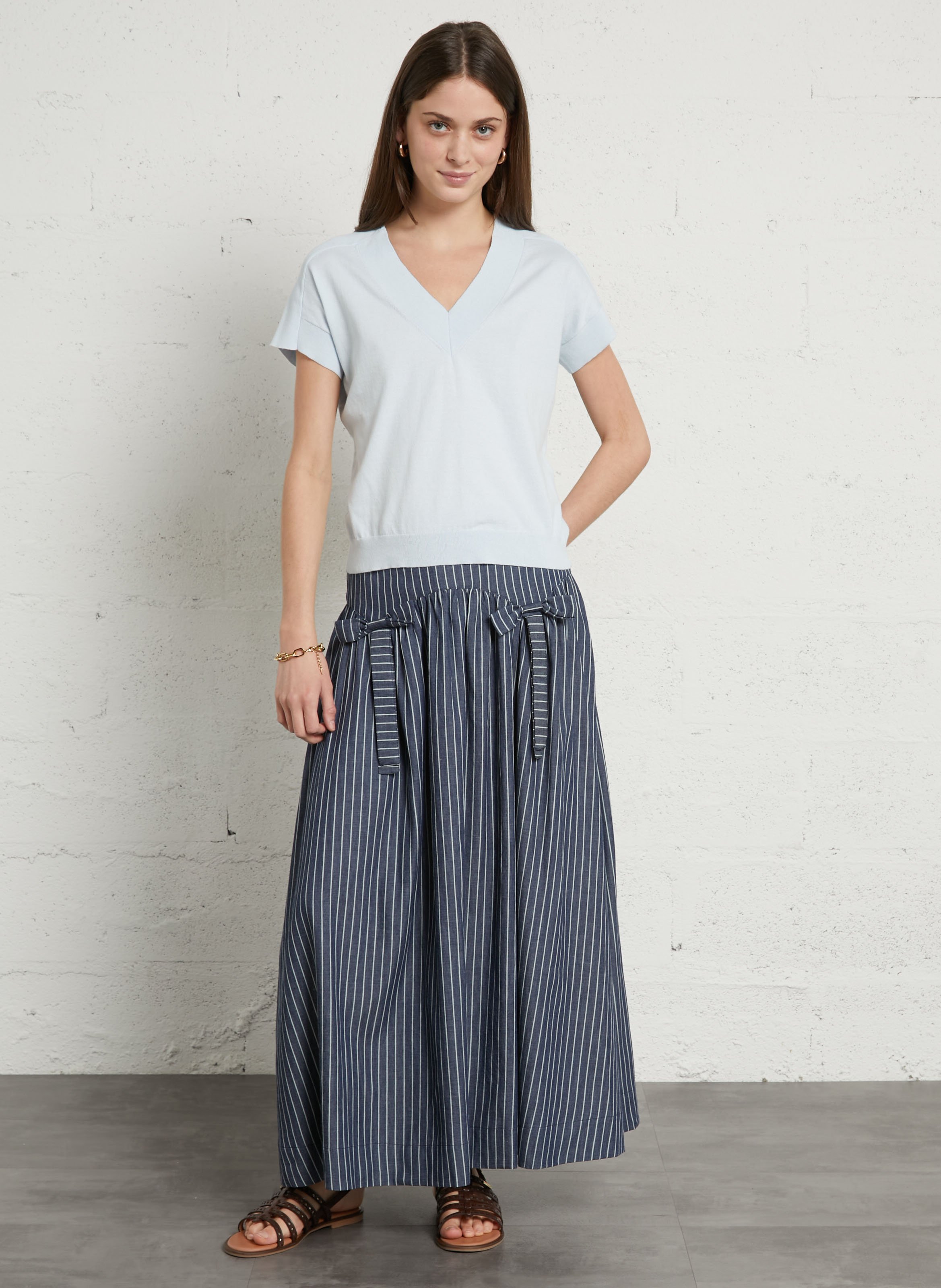 Oversized cotton V-neck top MAISON 123 Blue