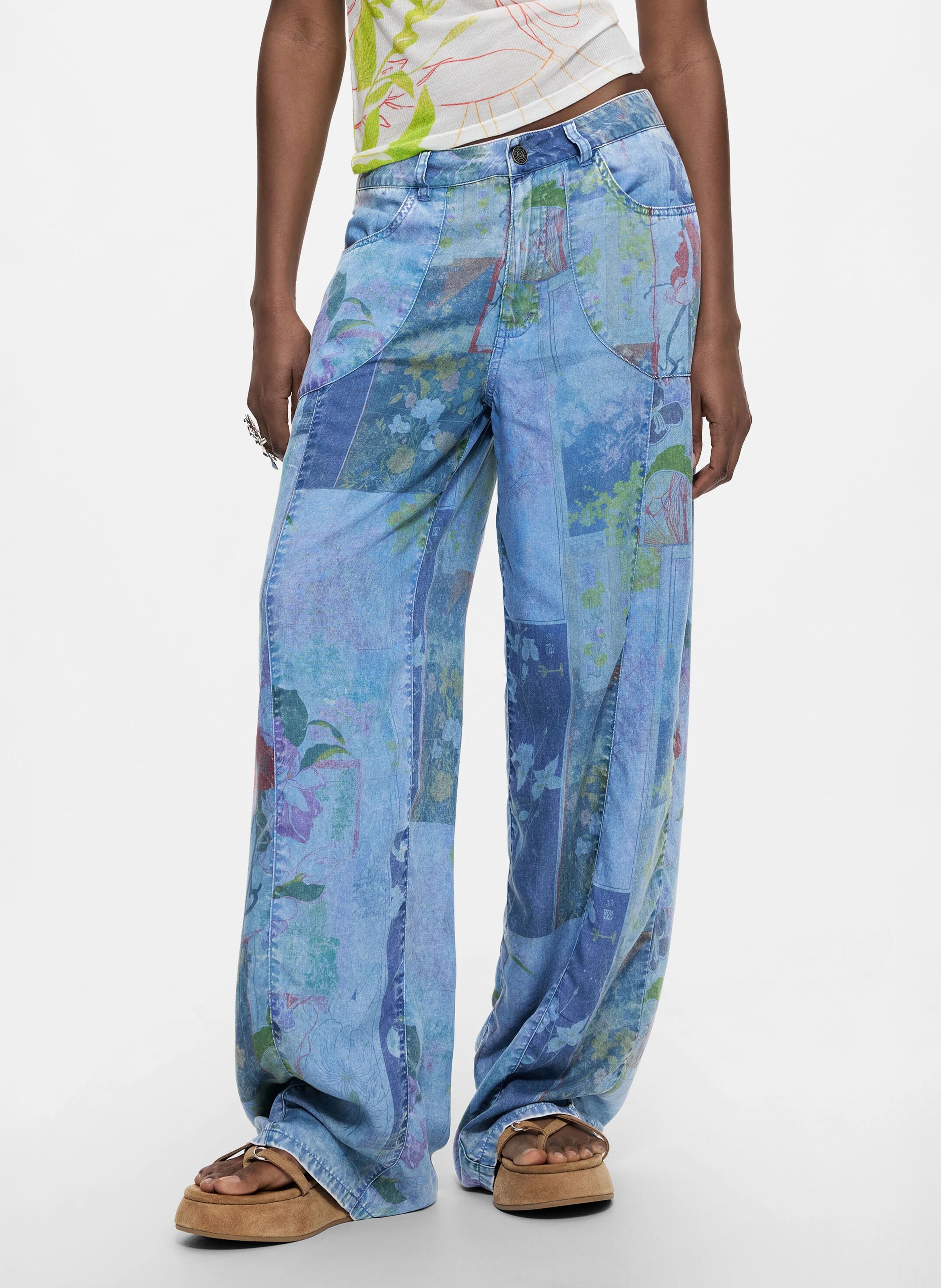 Jean large patchwork DESIGUAL Bleu