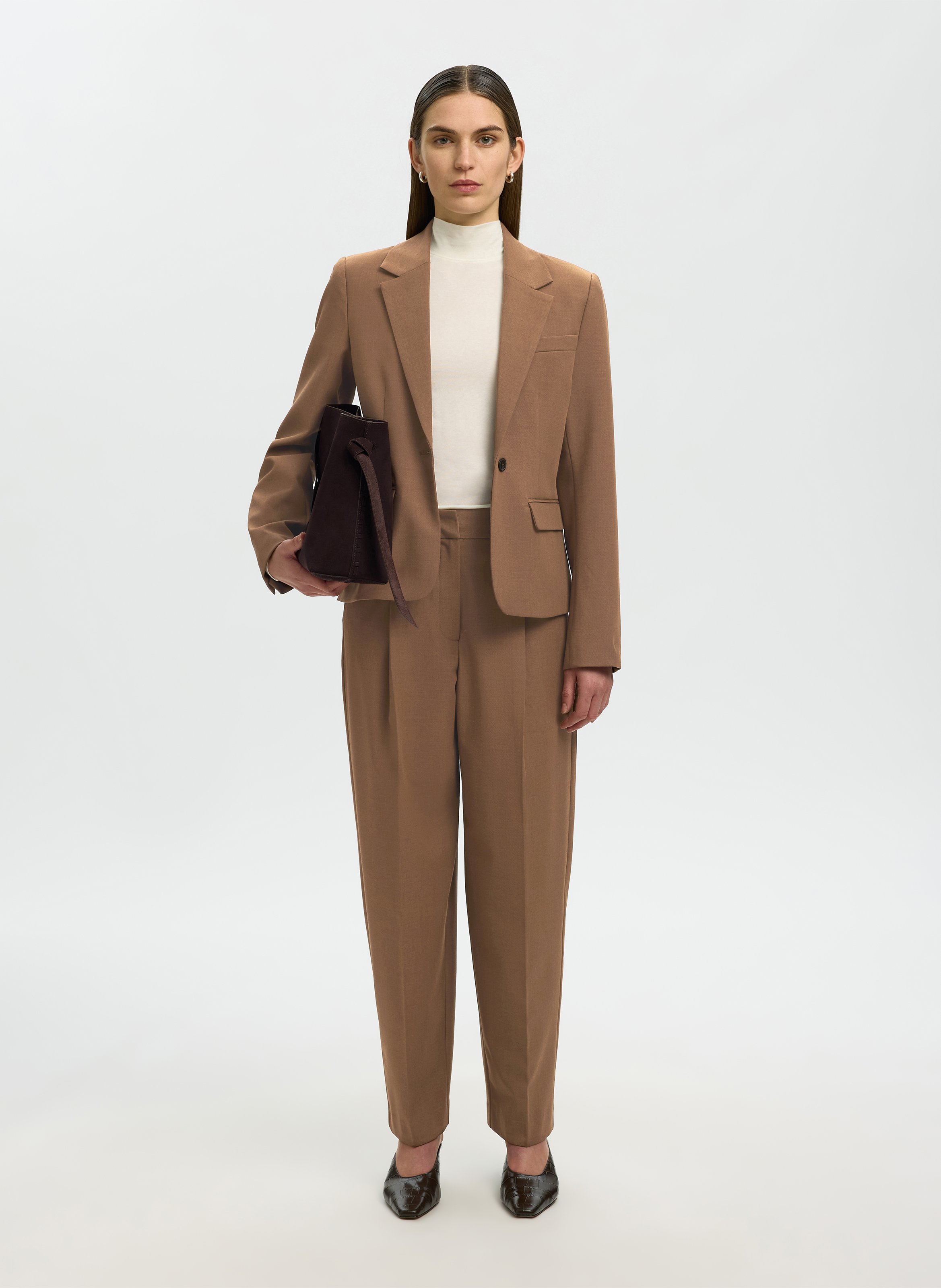 Pantalon de tailleur taille haute SELECTED Marron