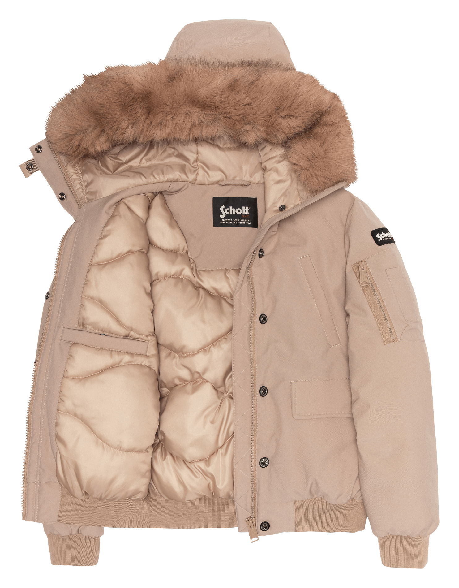 Blouson court col montant à capuche SCHOTT Beige