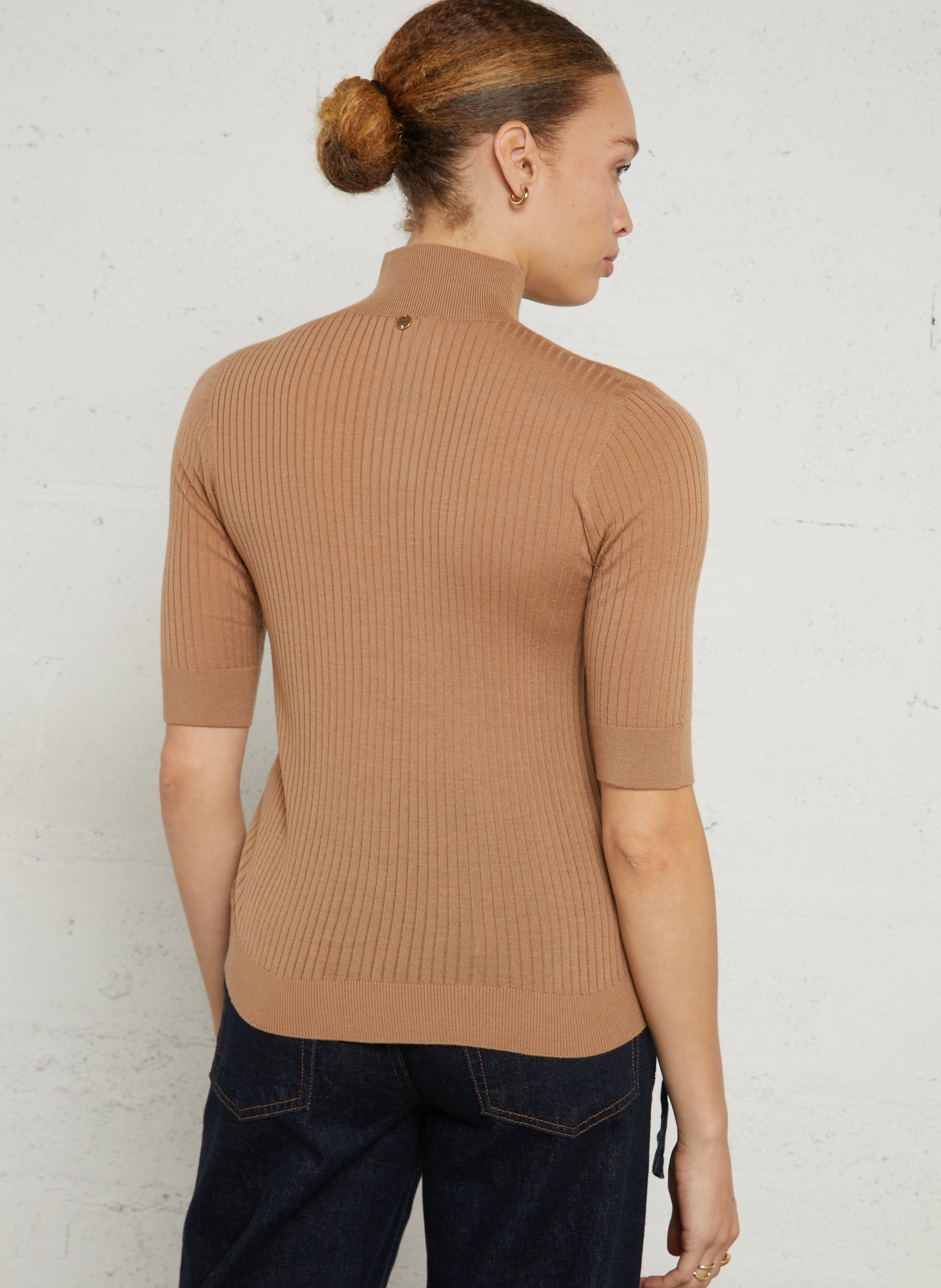 Top manches courtes à strass en laine LIU JO Marron