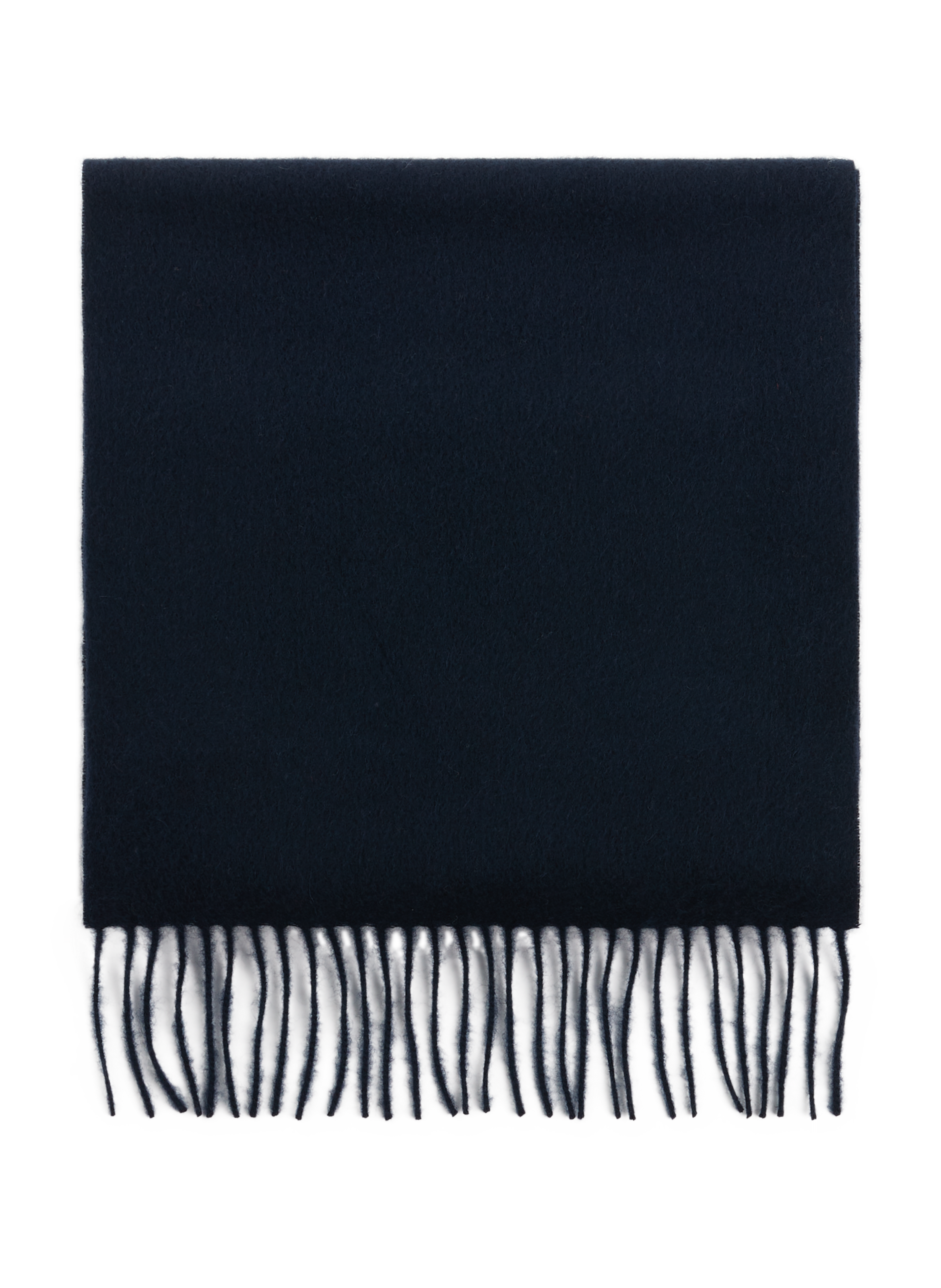 Fringed cashmere scarf in plain navy. SAISON 1865 Blue