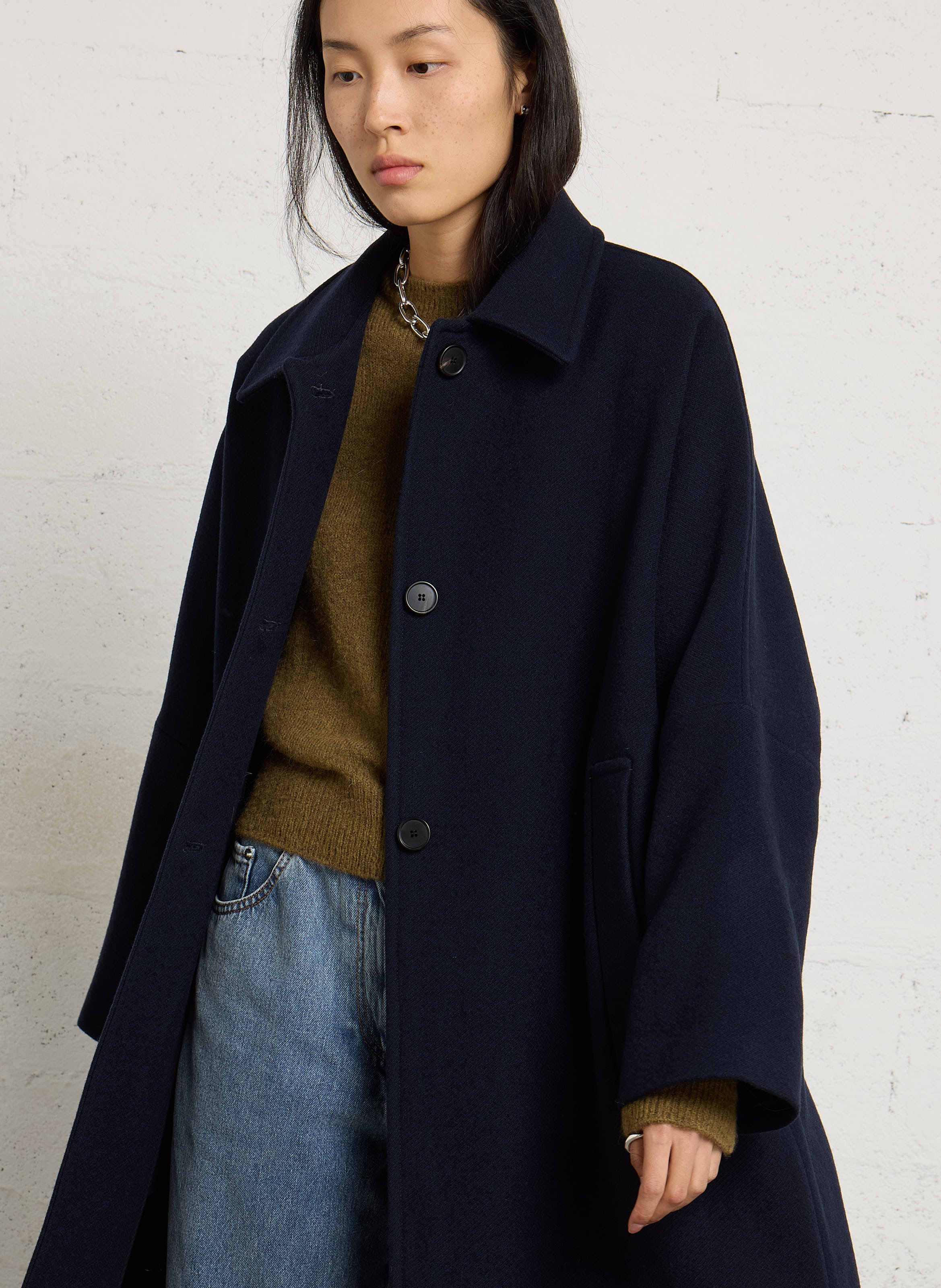 Lange ruime mantel van gemengde wol MASSCOB Blauw