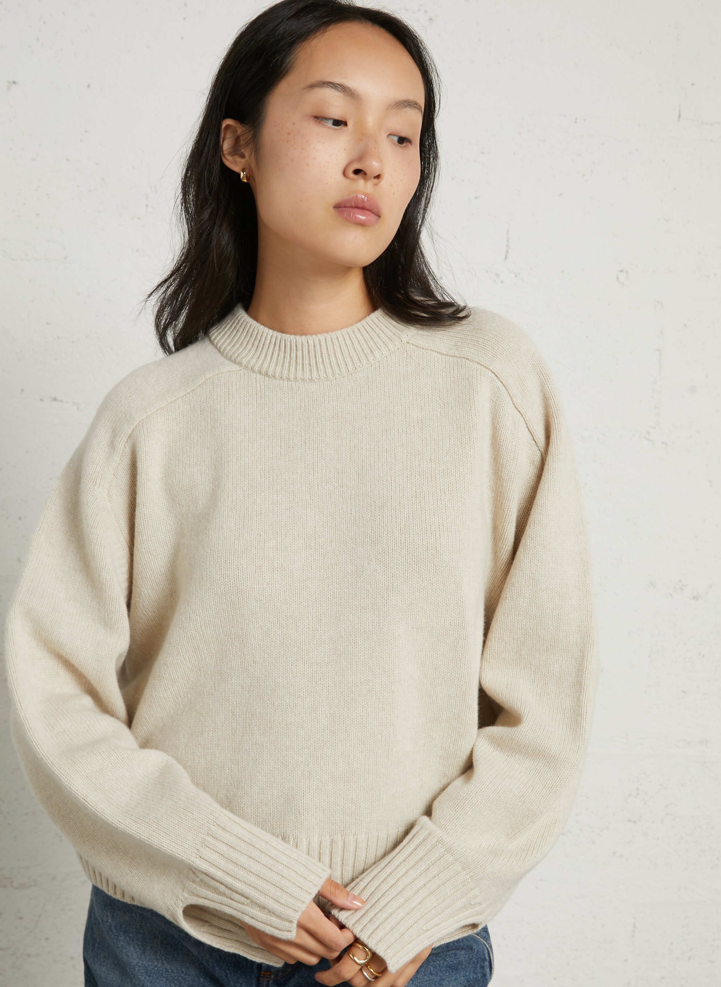 Pull oversize col rond en laine  SOEUR Beige