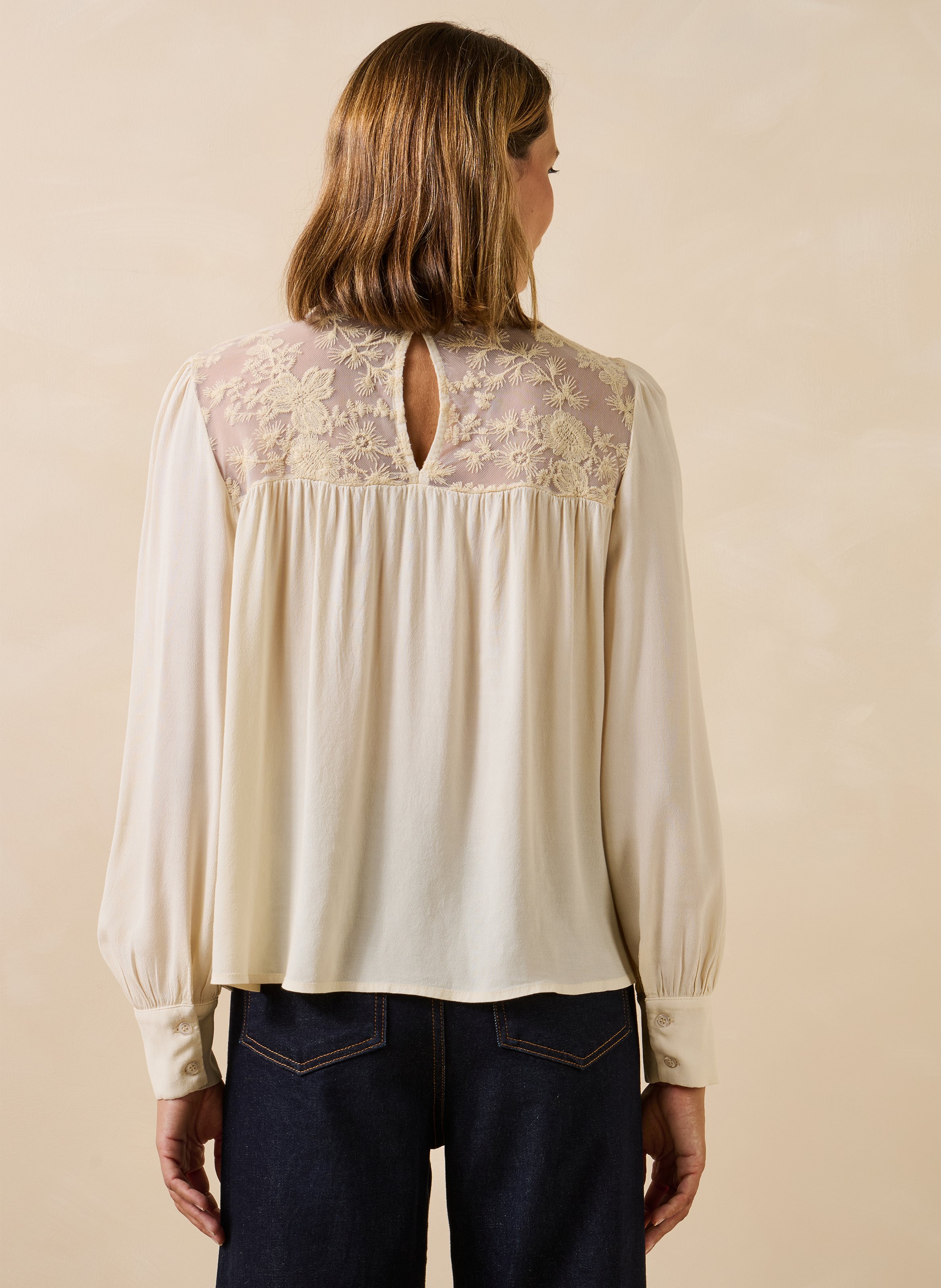 Long-sleeved lace shirt LA FEE MARABOUTEE White