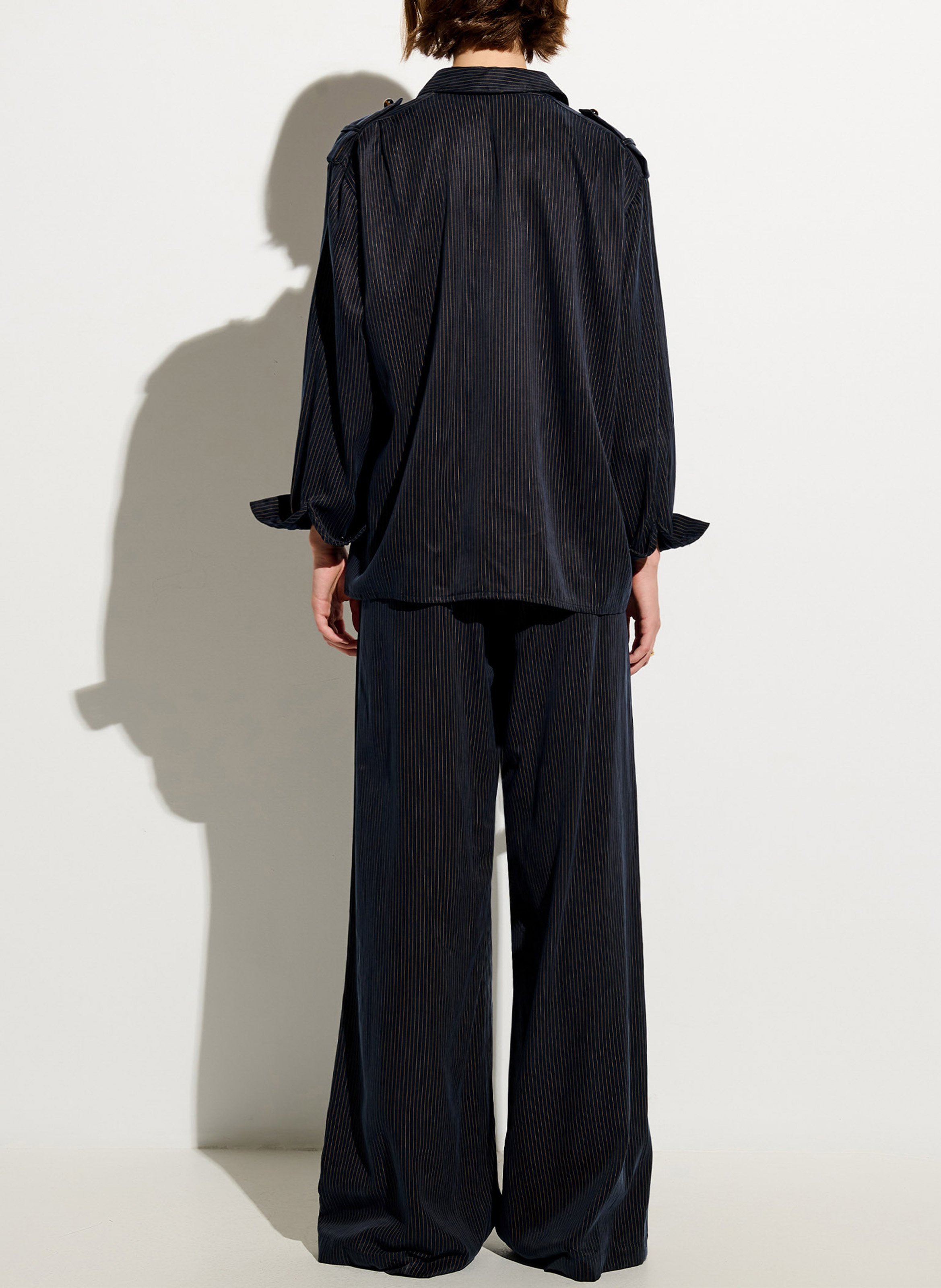 Oversized button-up shirt with stripes SESSUN Blue