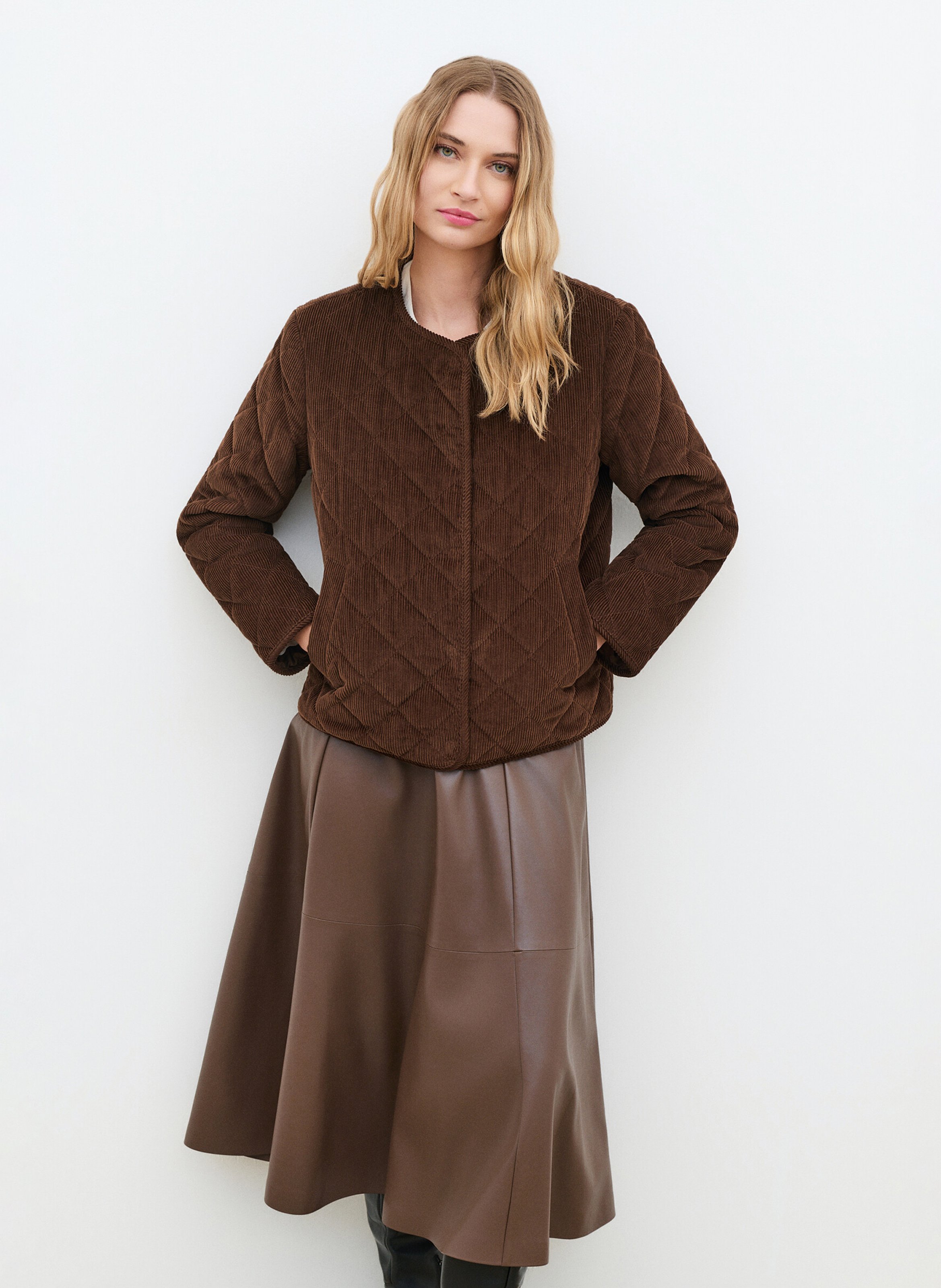 Straight-cut cotton corduroy jacket CAROLL Brown