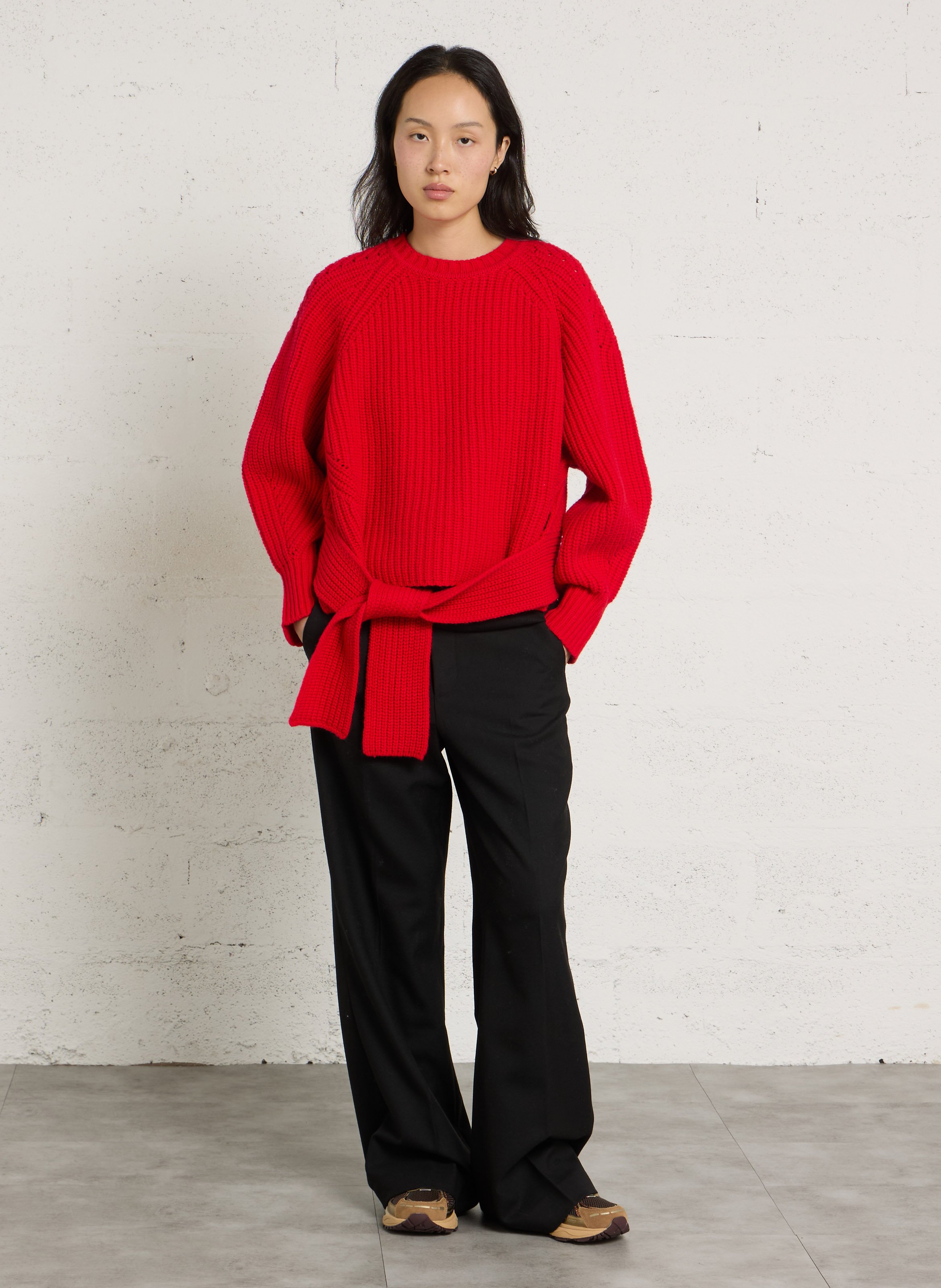 Pull col rond en laine BERENICE Rouge