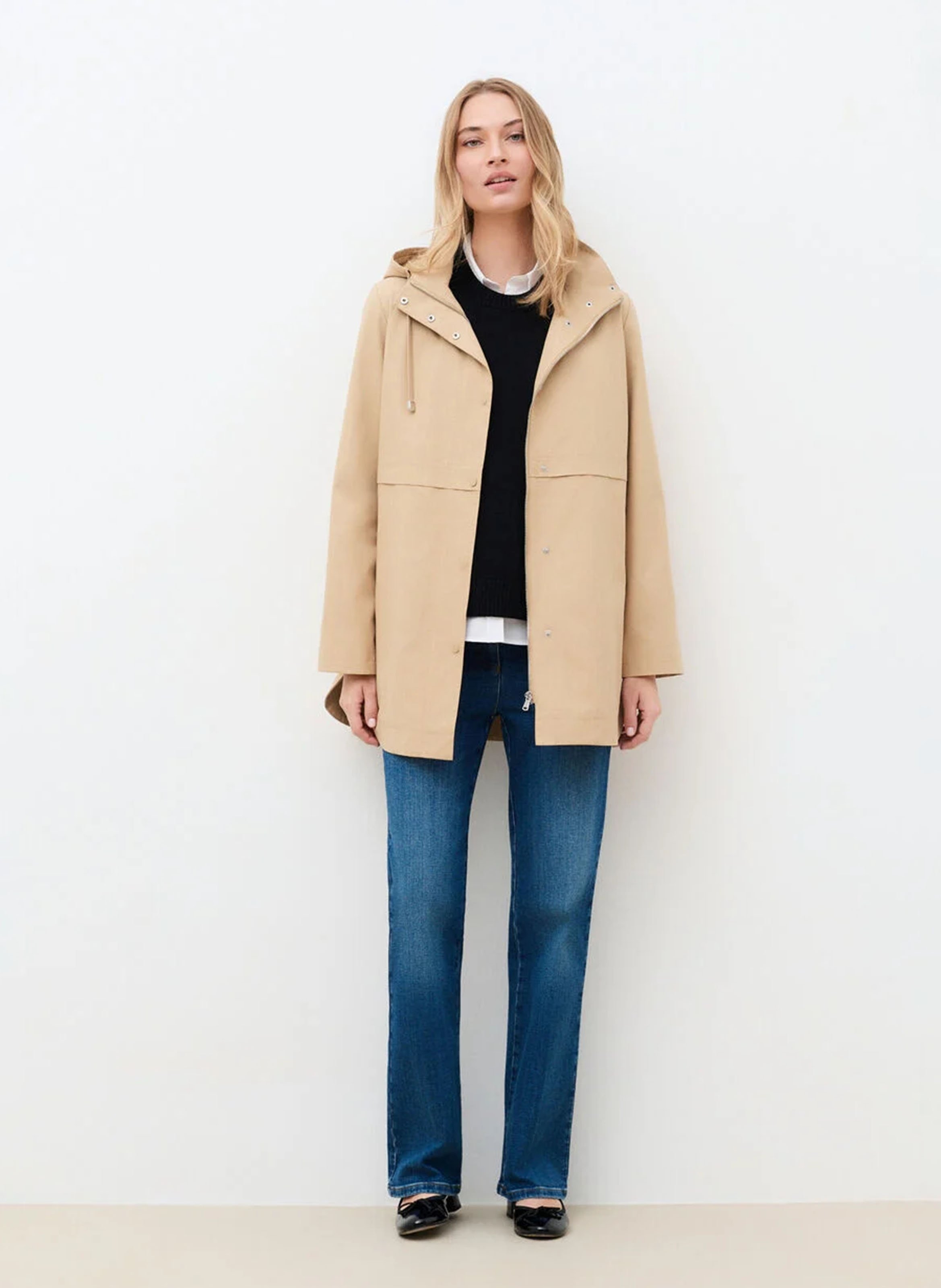 Parka droite col classique en coton mélangé  CAROLL