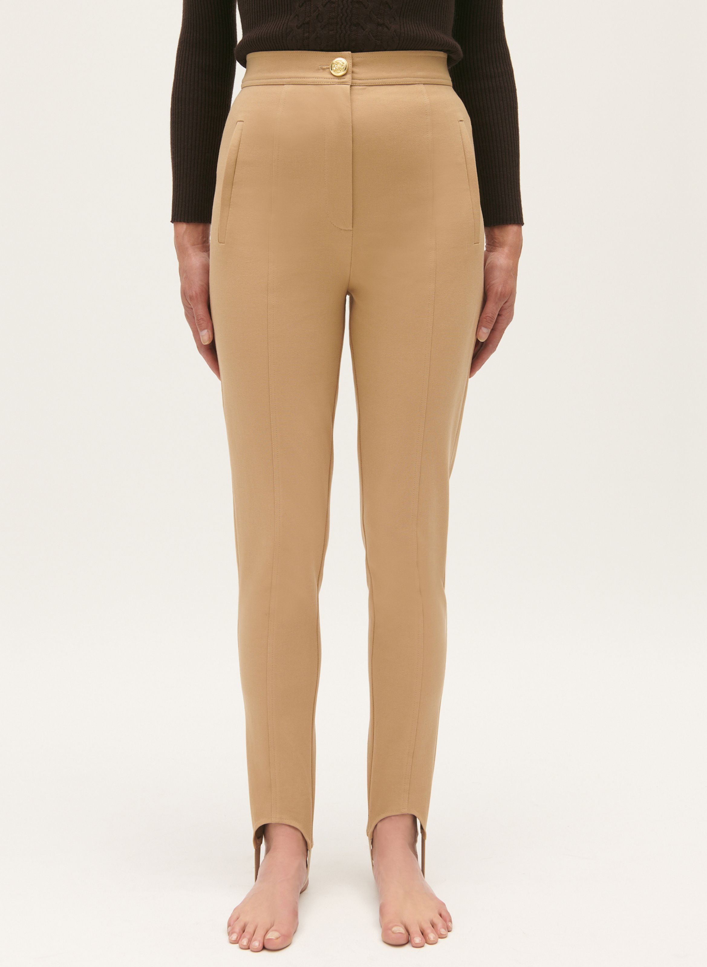 Slim fit High waisted Cotton blend Trousers Nougat Claudie Pierlot