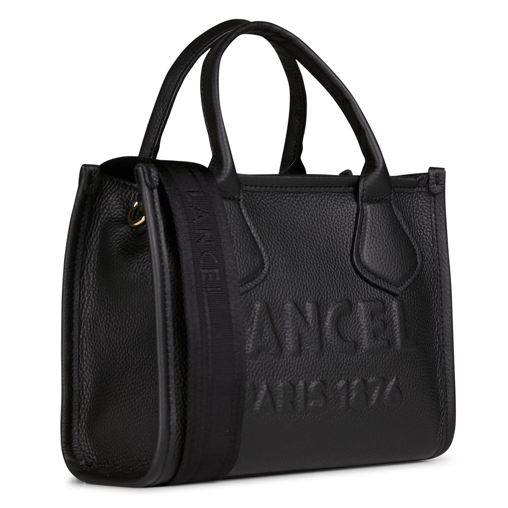 Sac porté main à logo débossé en cuir grainé LANCEL Noir