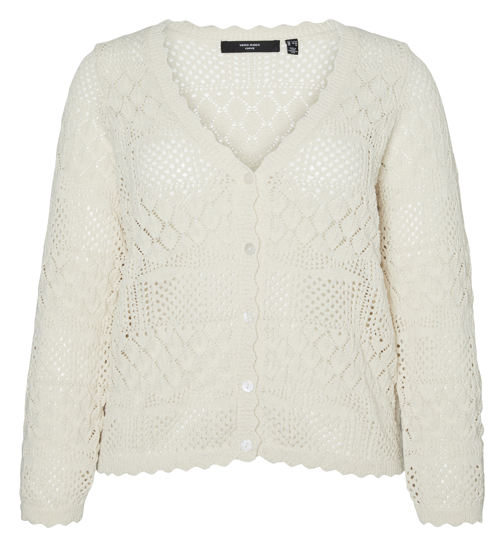 Cardigan droit festonné à maille fine ajourée VERO MODA CURVE Beige