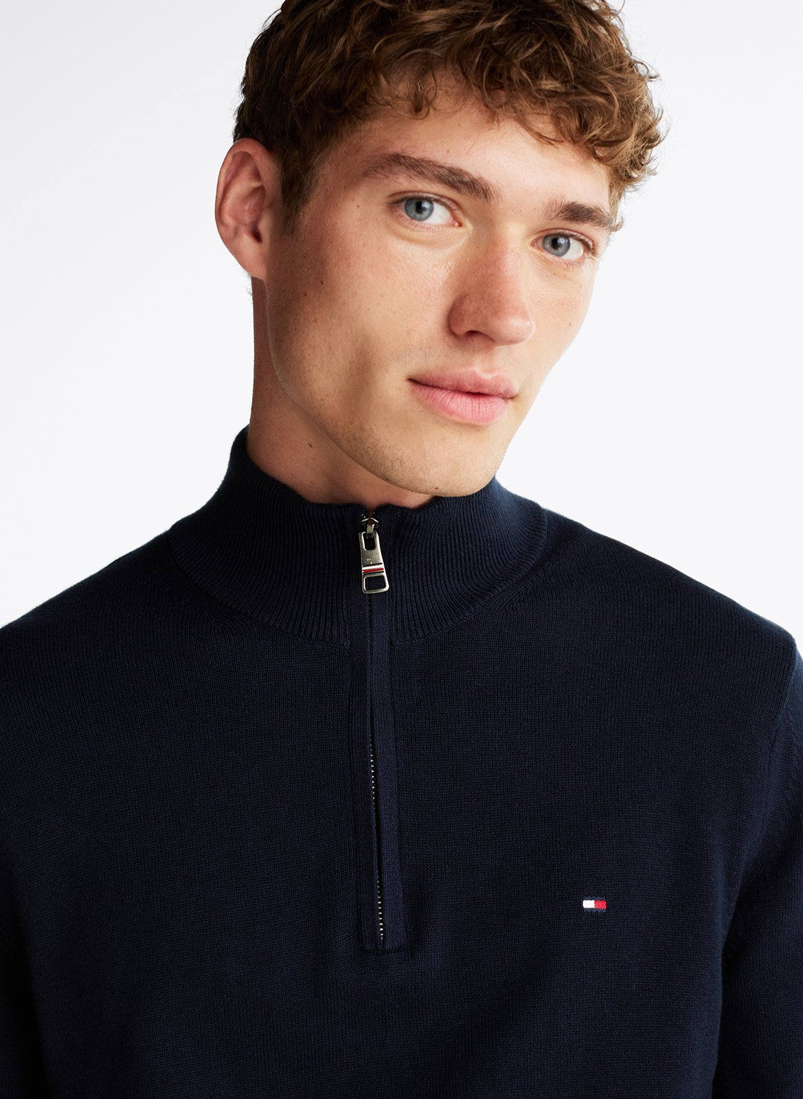 Regular-fit organic cotton and cashmere sweater with high neck TOMMY HILFIGER Blue