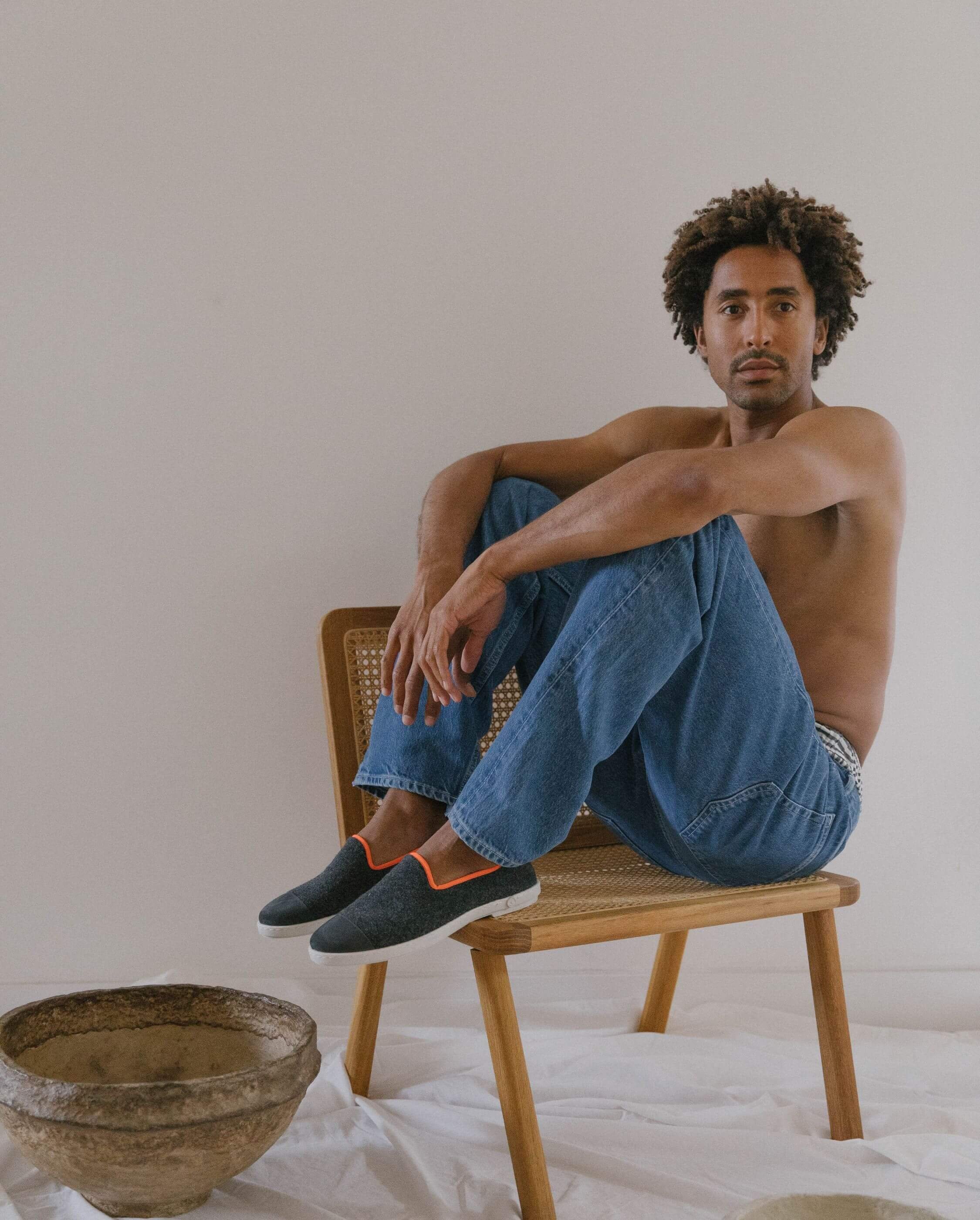 Men's wool slipper, gray and neon orange ANGARDE Grey