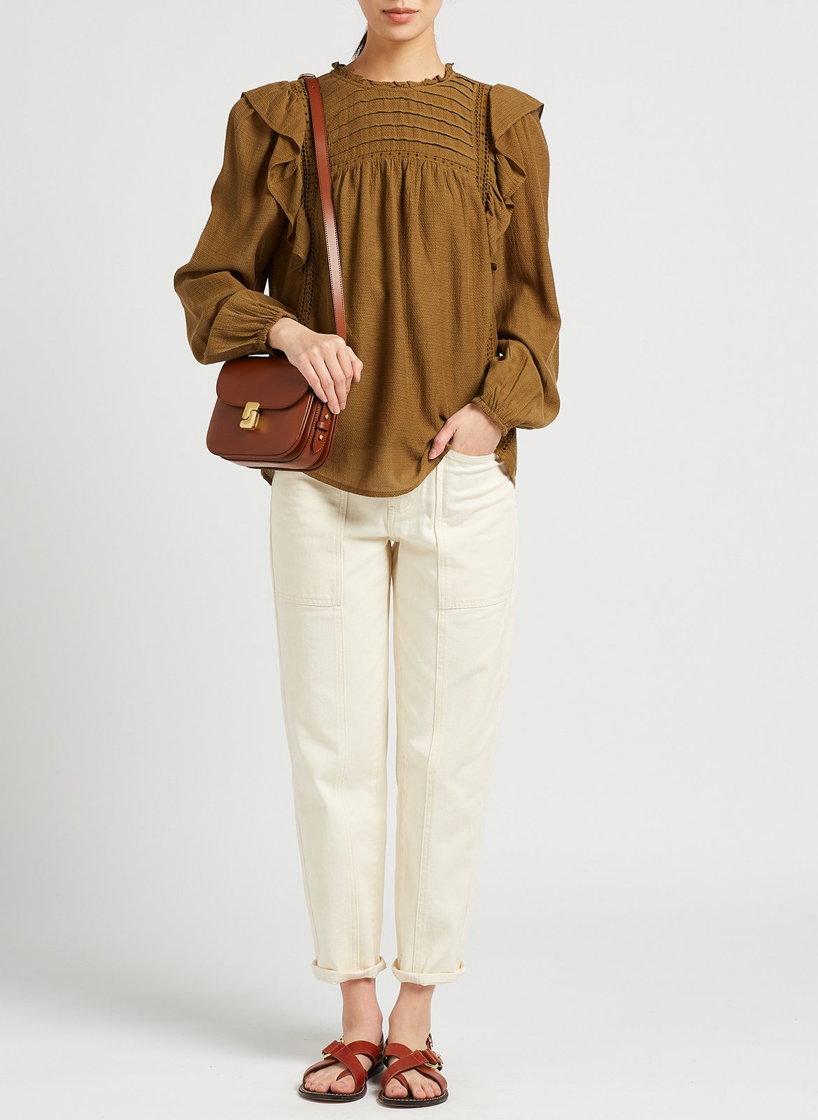 Calfskin leather shoulder bag SOEUR Brown