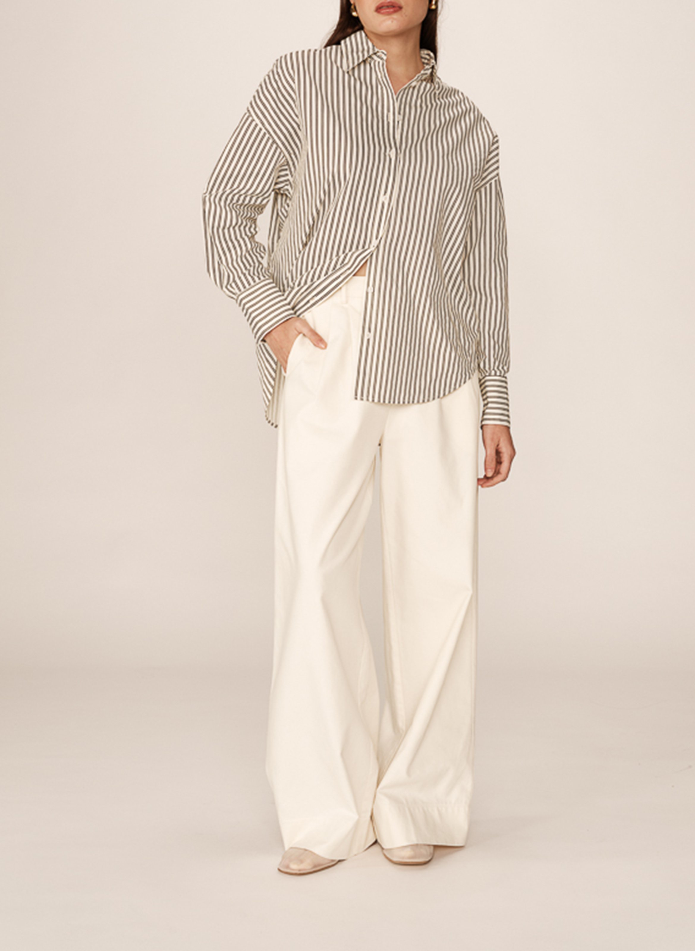 Oversized button-up striped shirt GRACE ET MILA White