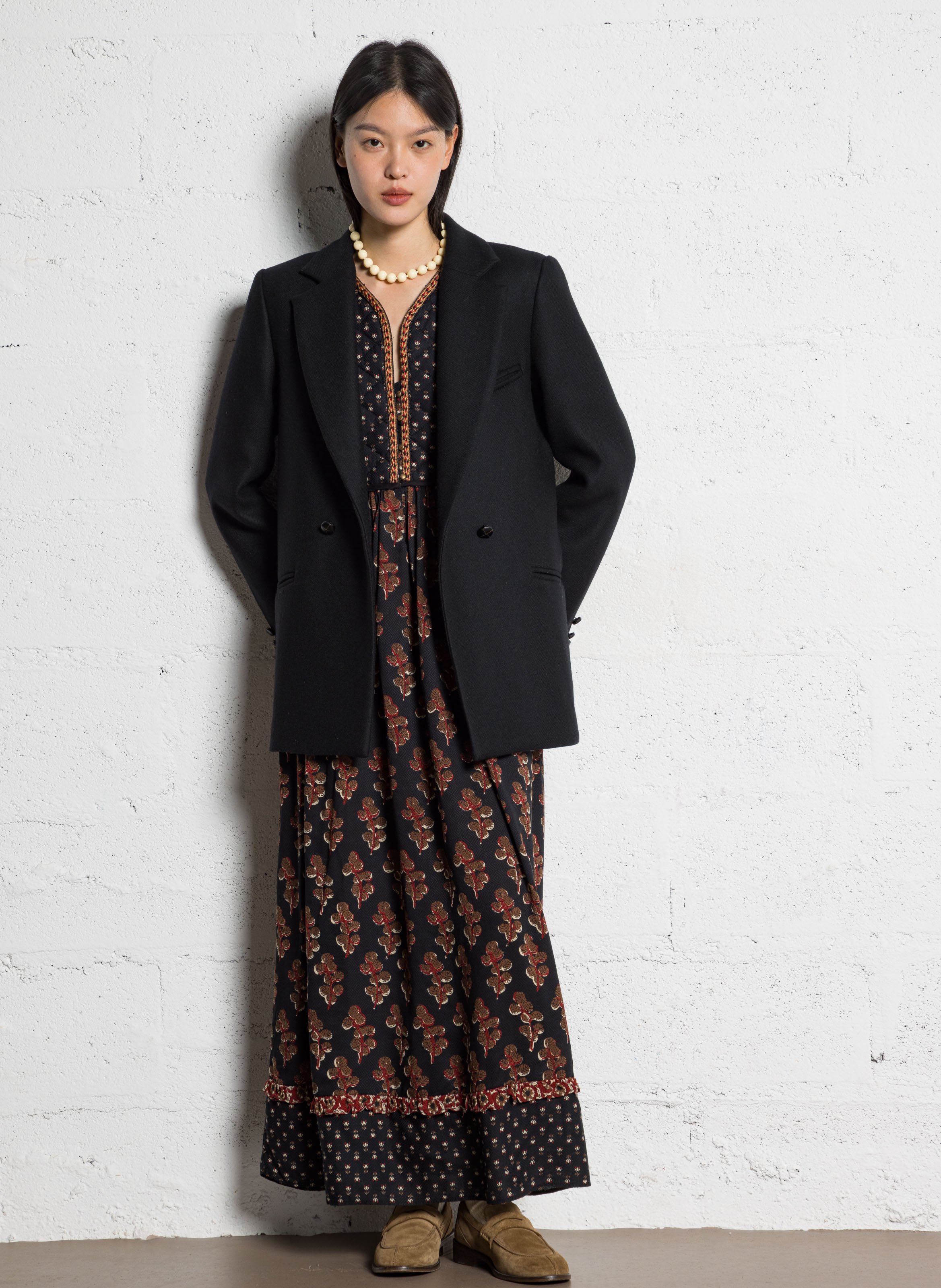 Long floral print viscose dress MAISON HOTEL Black