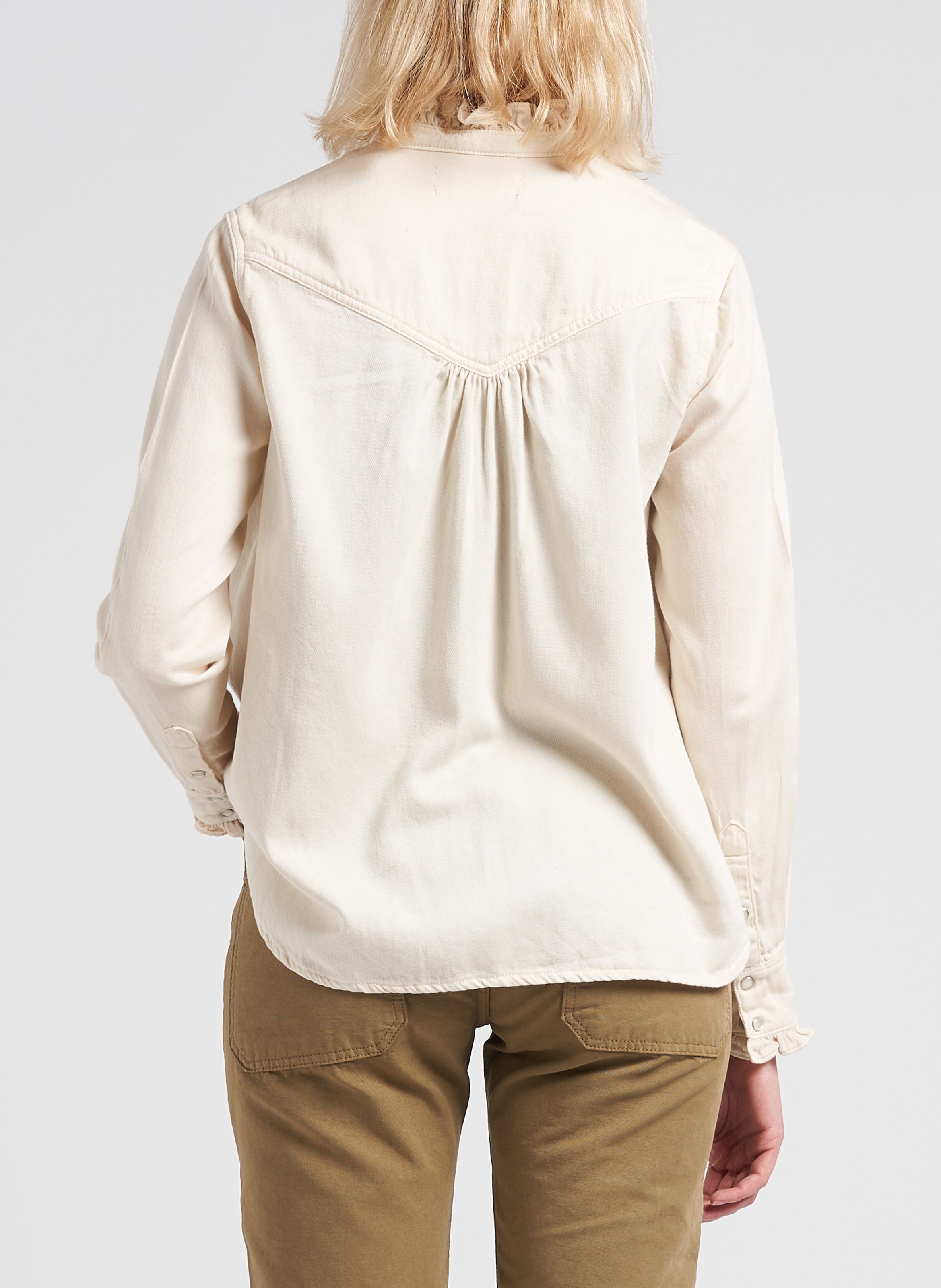 Baumwollbluse mit viktorianischem Kragen ACQUAVERDE Weiss