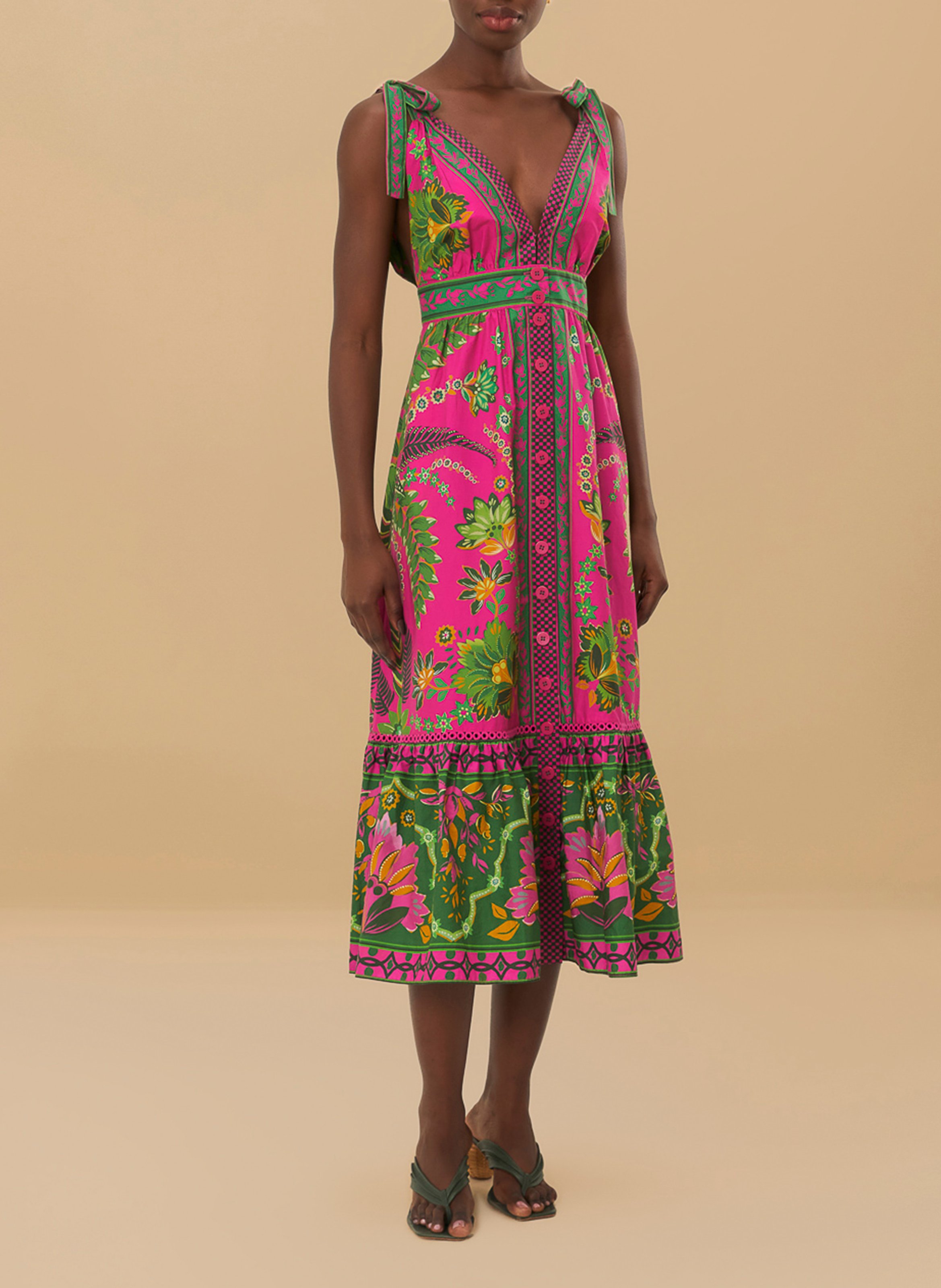 Flared printed midi dress FARM RIO Pink