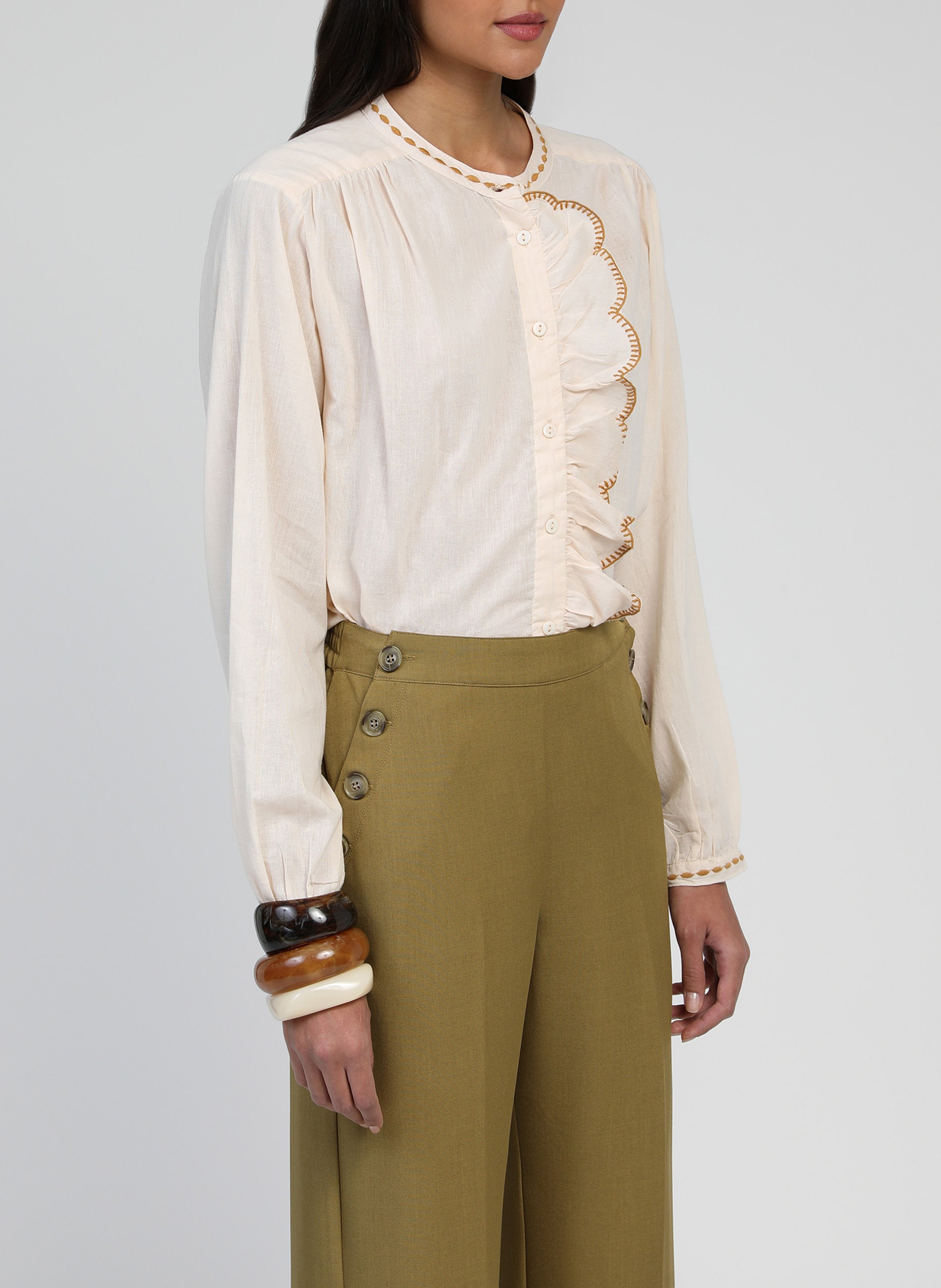 Straight shirt with embroidered details AN'GE Pink