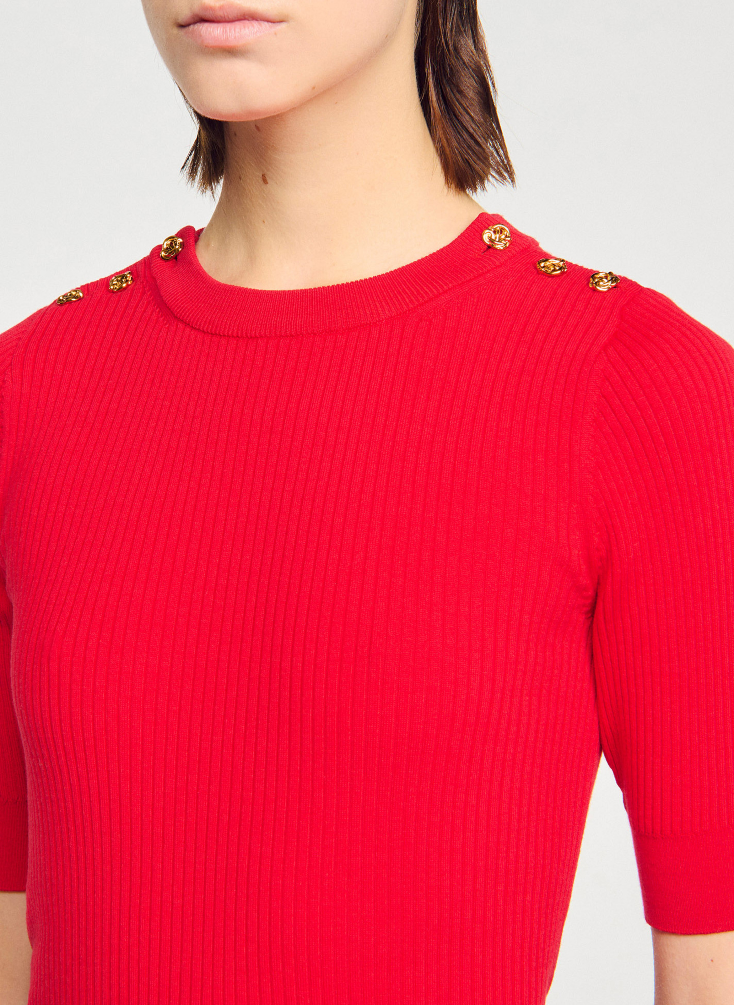 Top col rond  SANDRO Rouge