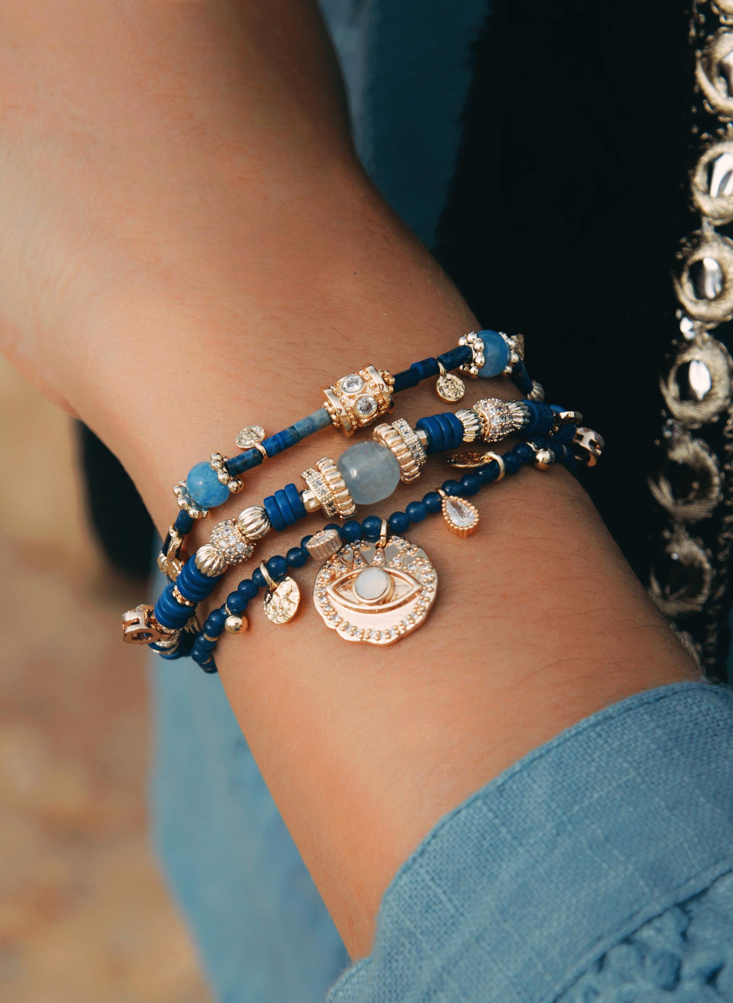 Multilink bead cuff bracelet HIPANEMA Blue