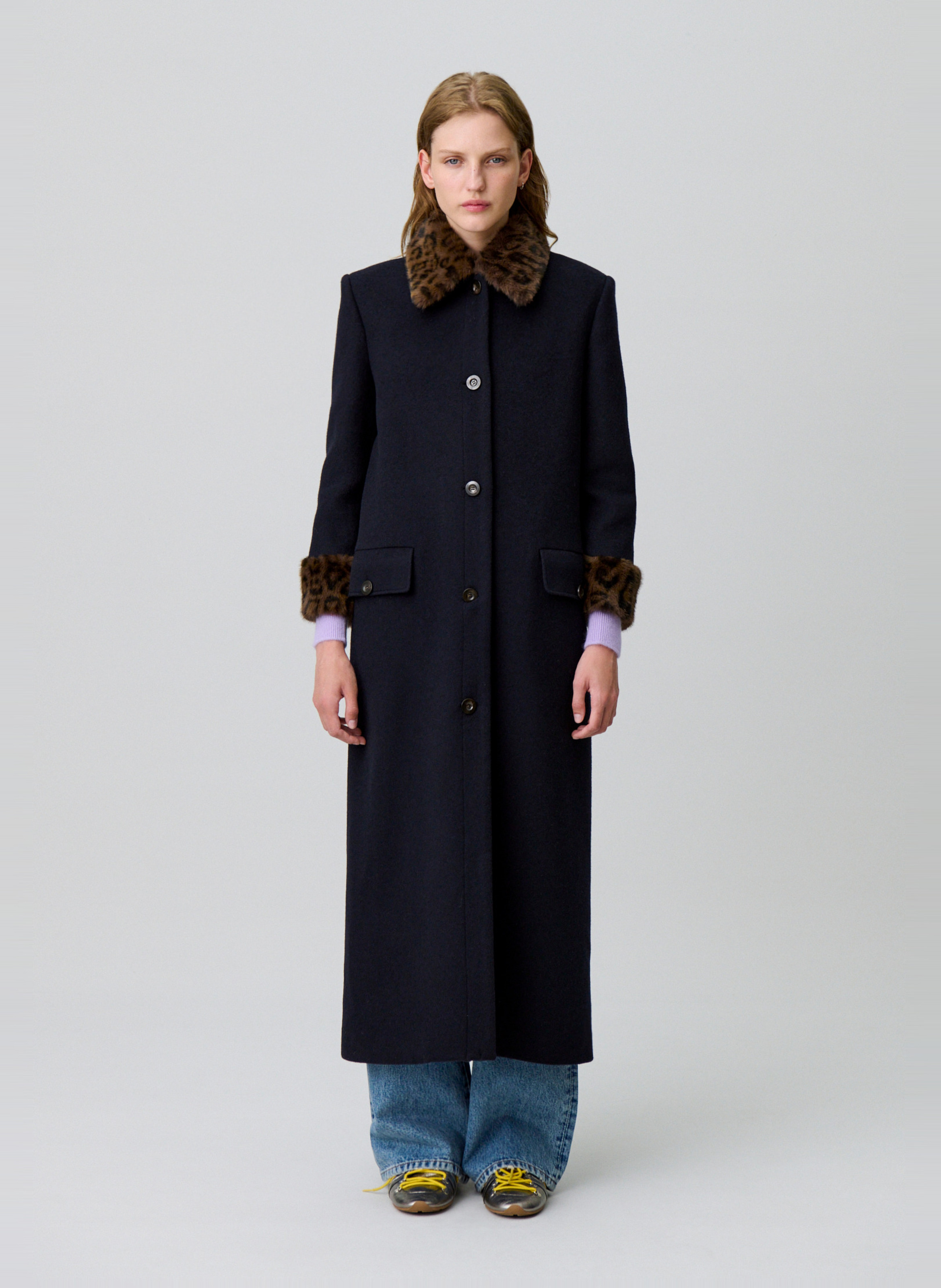 Manteau droit col classique en laine mélangée CLAUDIE PIERLOT Multicolore