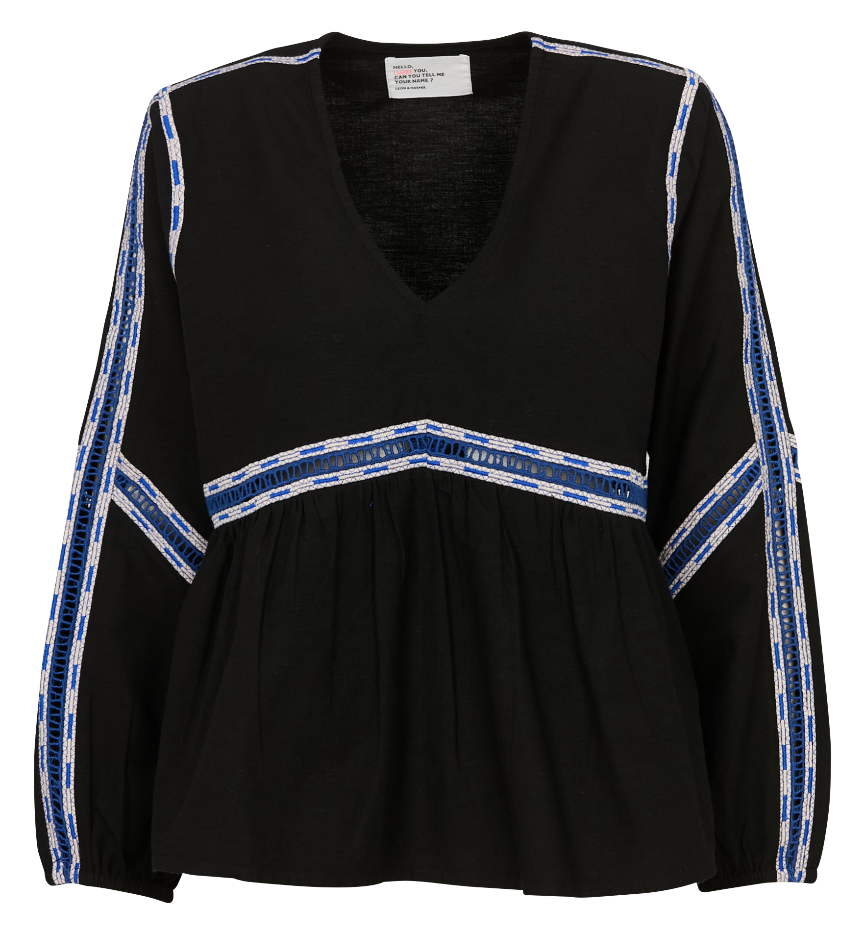 Blouse évasée col V  LEON & HARPER Noir