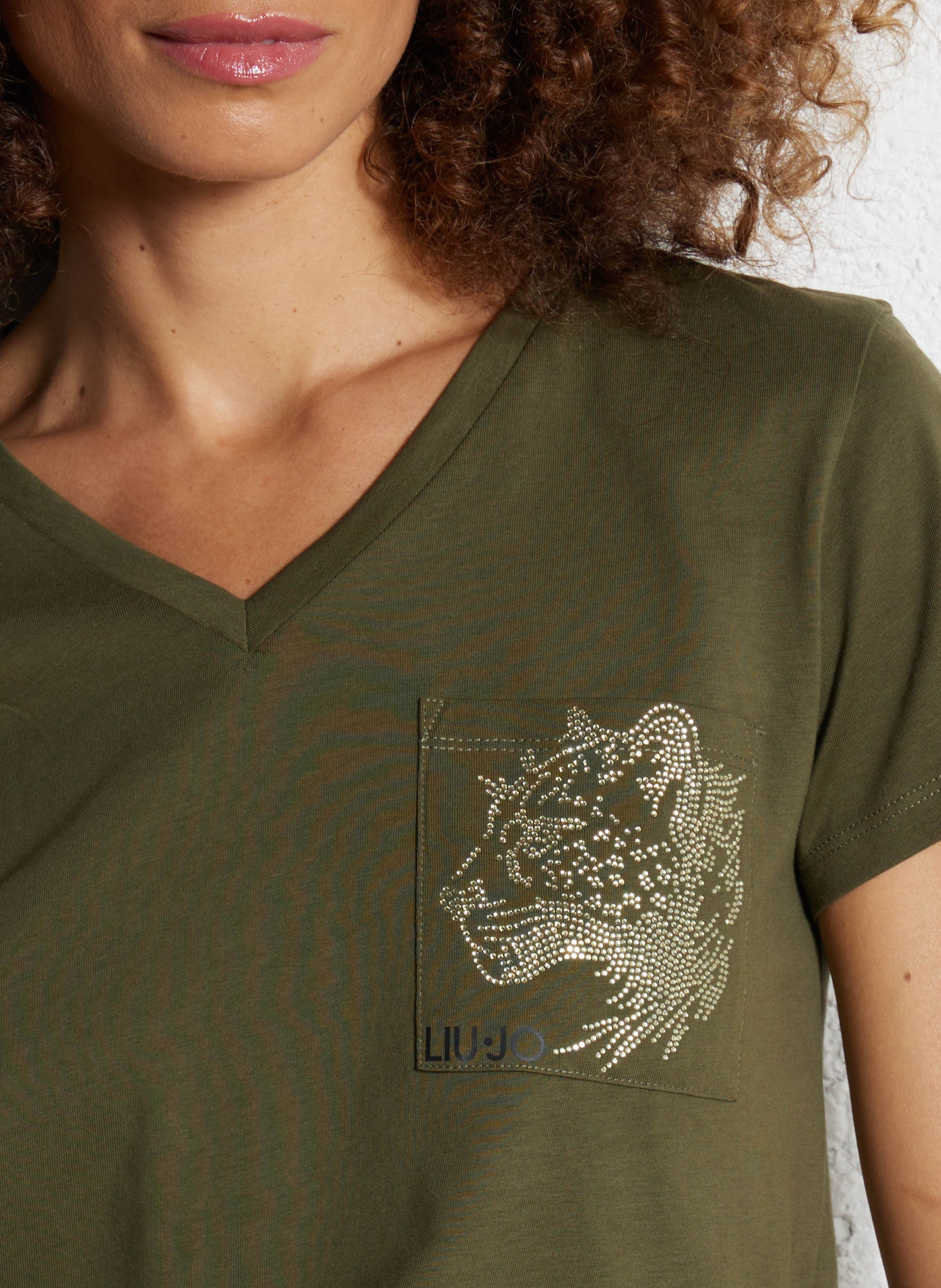 Tee-shirt col v en coton LIU JO Vert