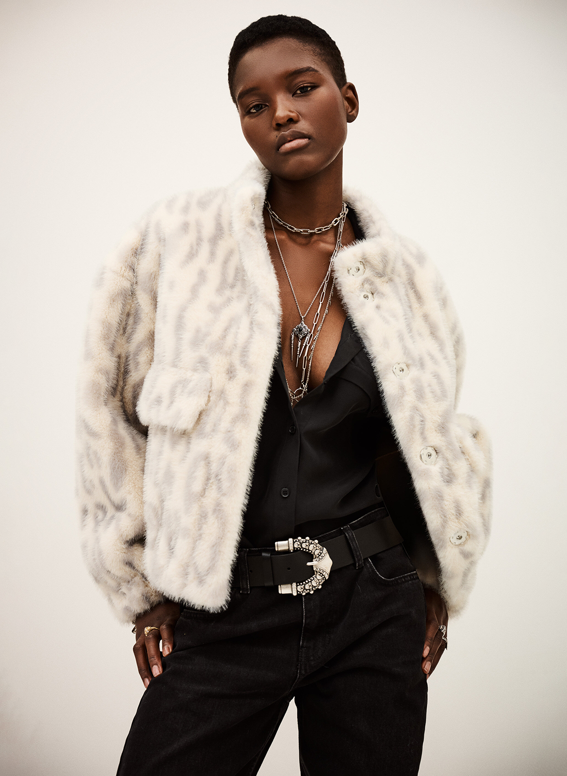 Veste oversize col montant imprimée BA&SH Beige