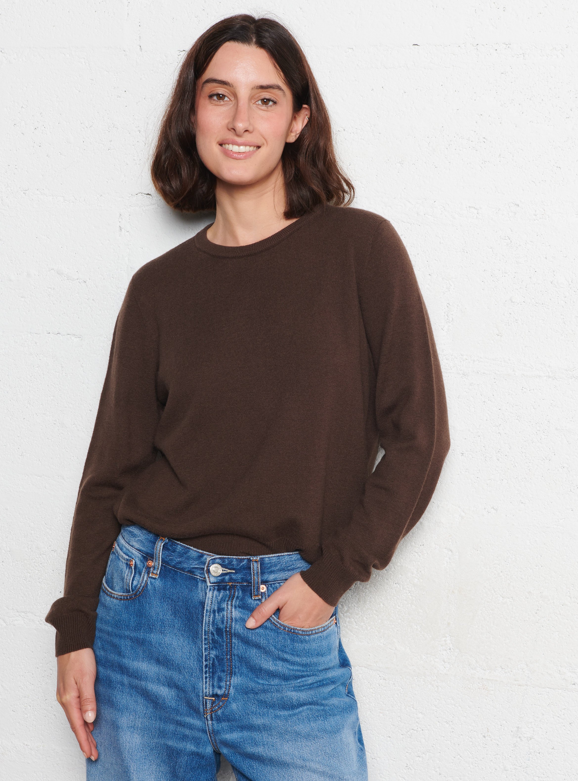 Pull ample col rond en laine IKKS Marron