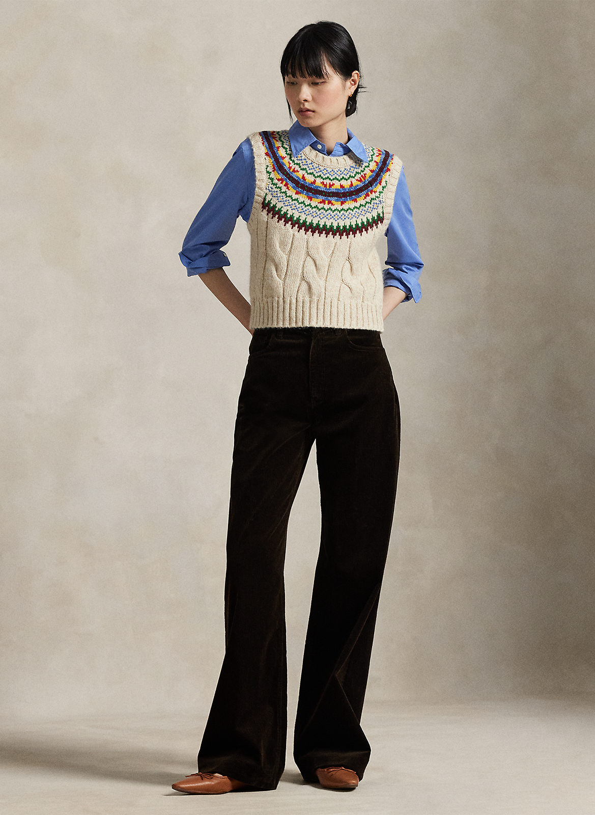 Pull col rond en coton mélangé POLO RALPH LAUREN Beige