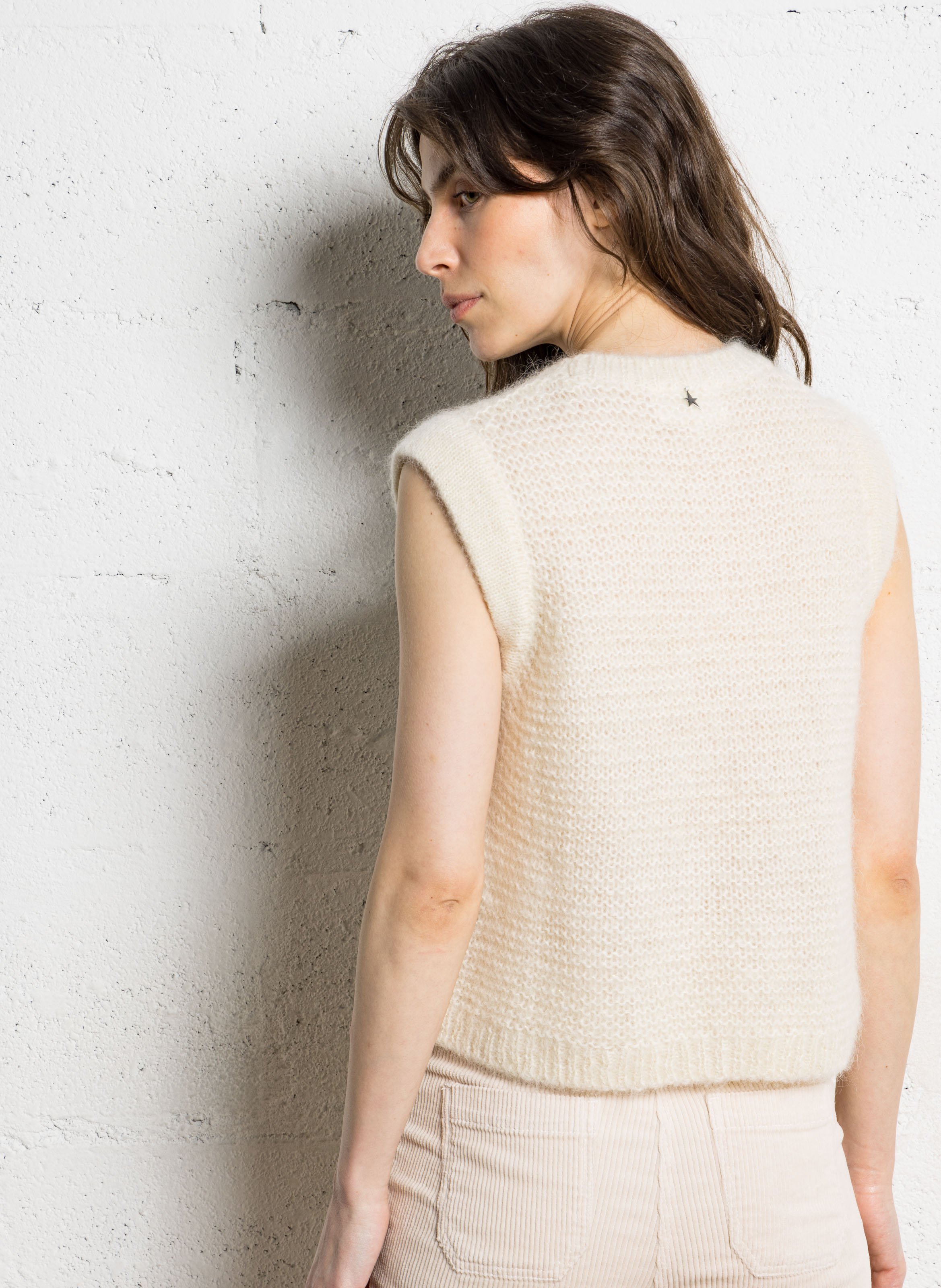 Pull sans manches col rond en maille métallisée SUD EXPRESS Blanc