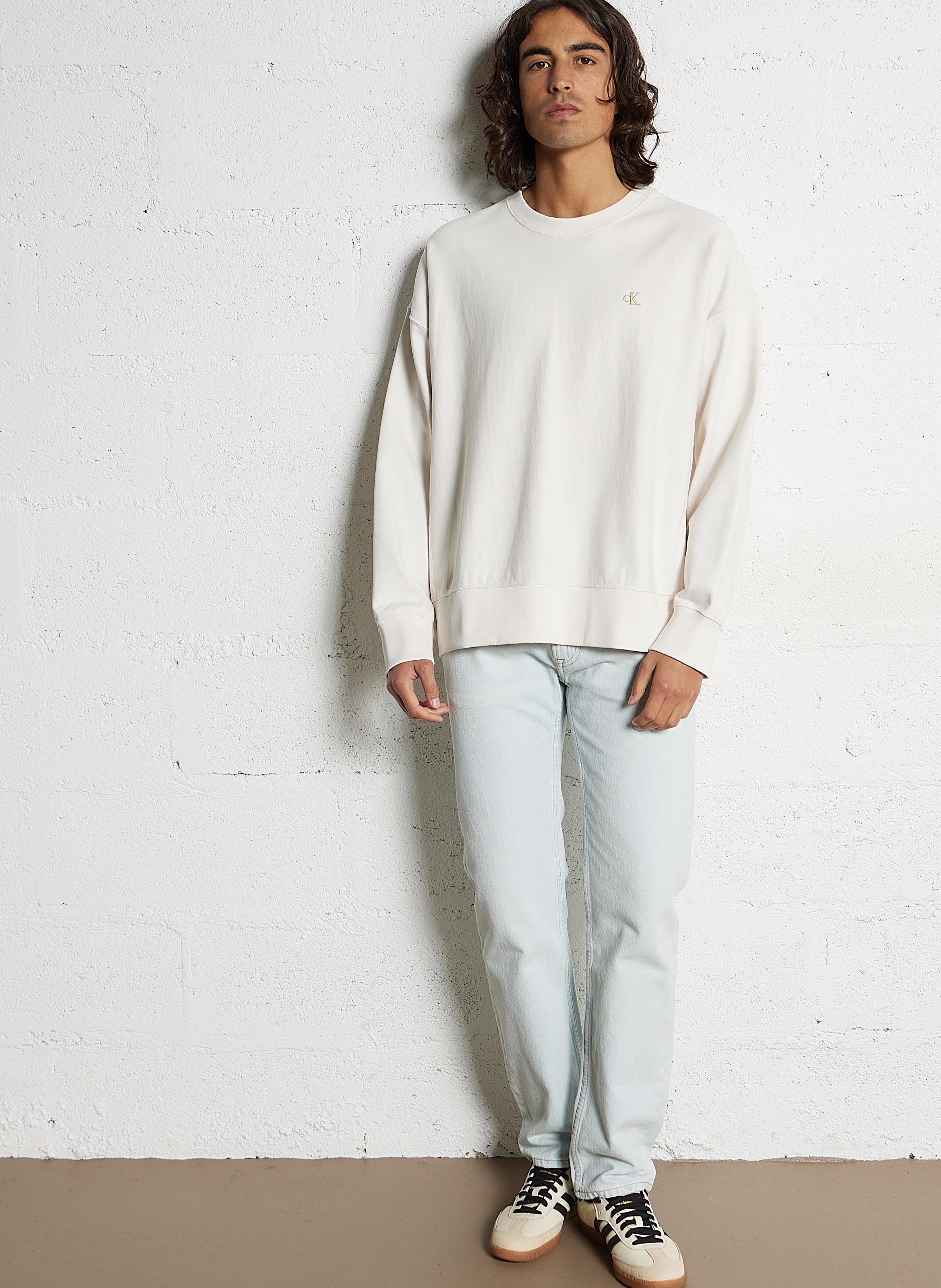 Sweat col rond droit avec broderie logo CALVIN KLEIN Blanc