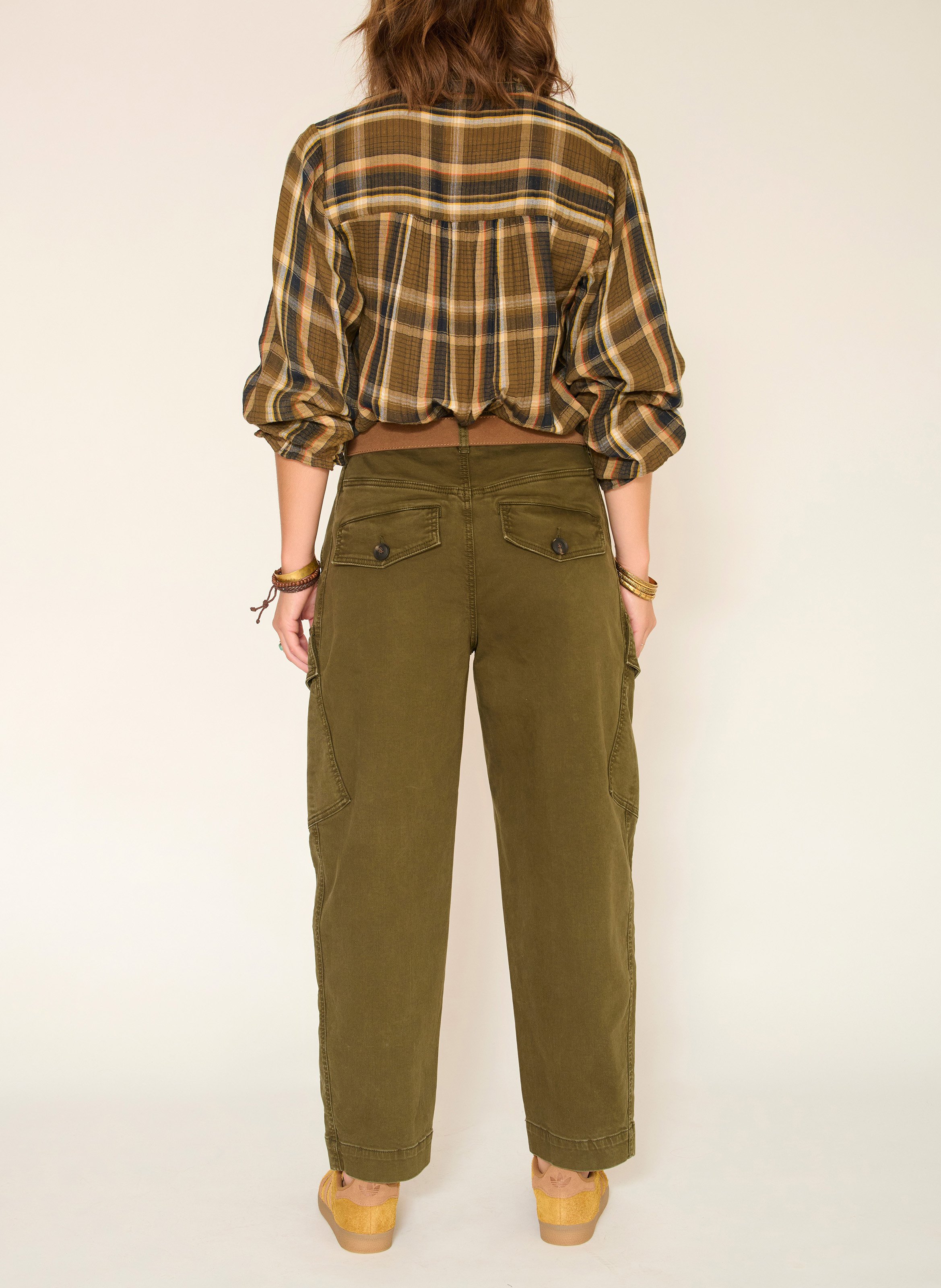 Pantalon large en coton mélangé MKT Kaki