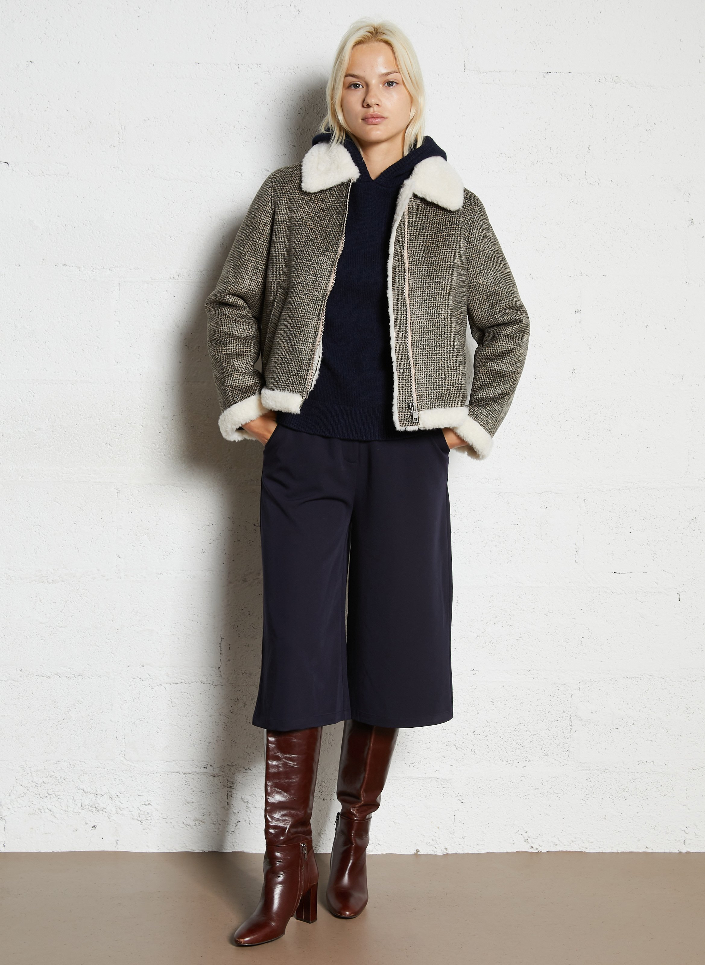 Gerade geschnittene Jacke mit klassischem Kragen und Print SUD EXPRESS Beige