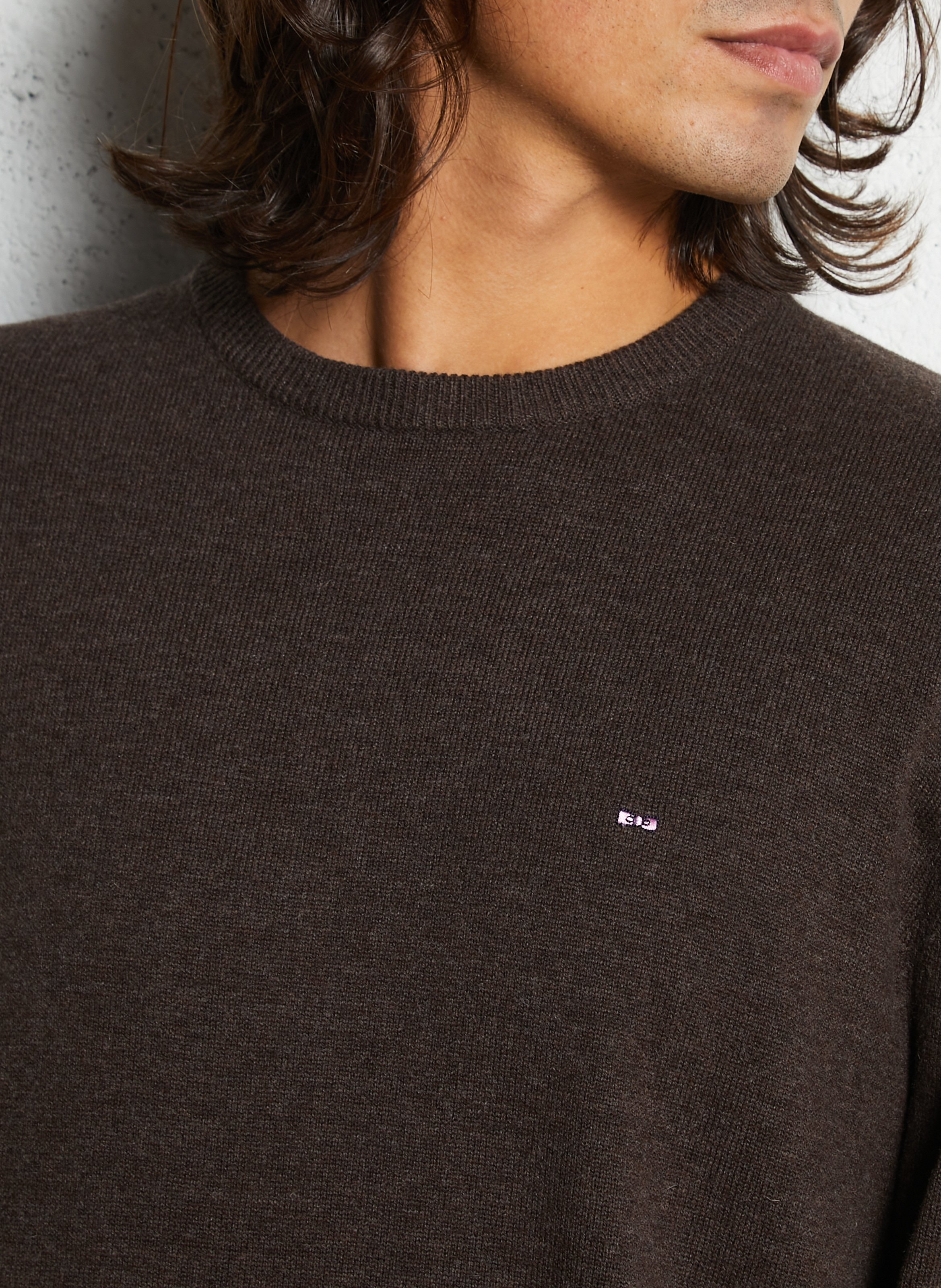 Pull droit col rond en laine et coton EDEN PARK Marron