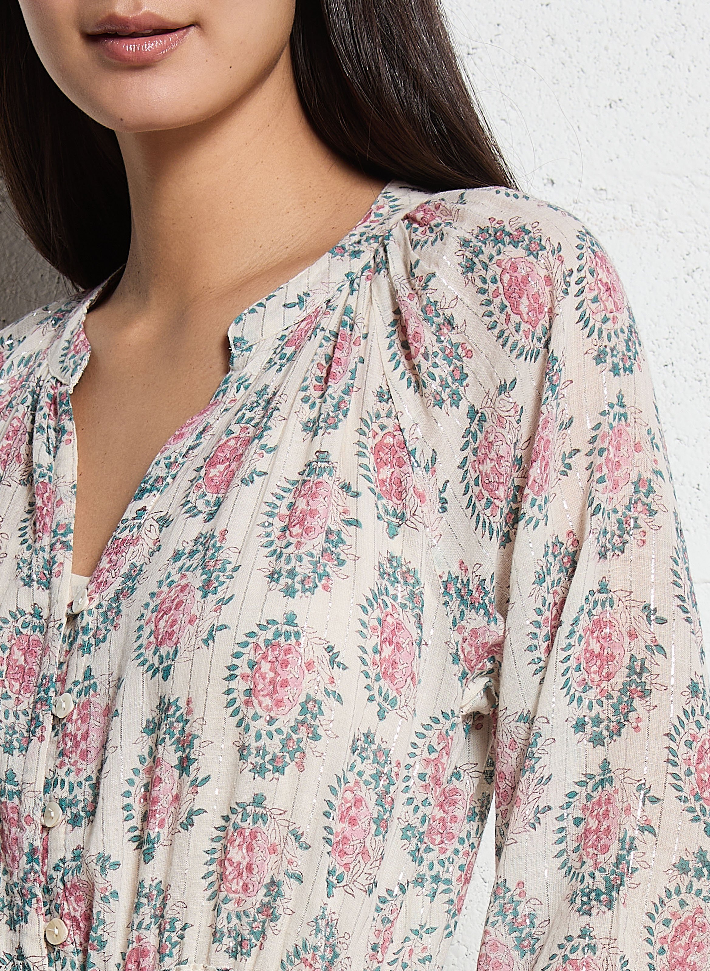 Robe longue col V en coton mélangé MAISON HOTEL Rose