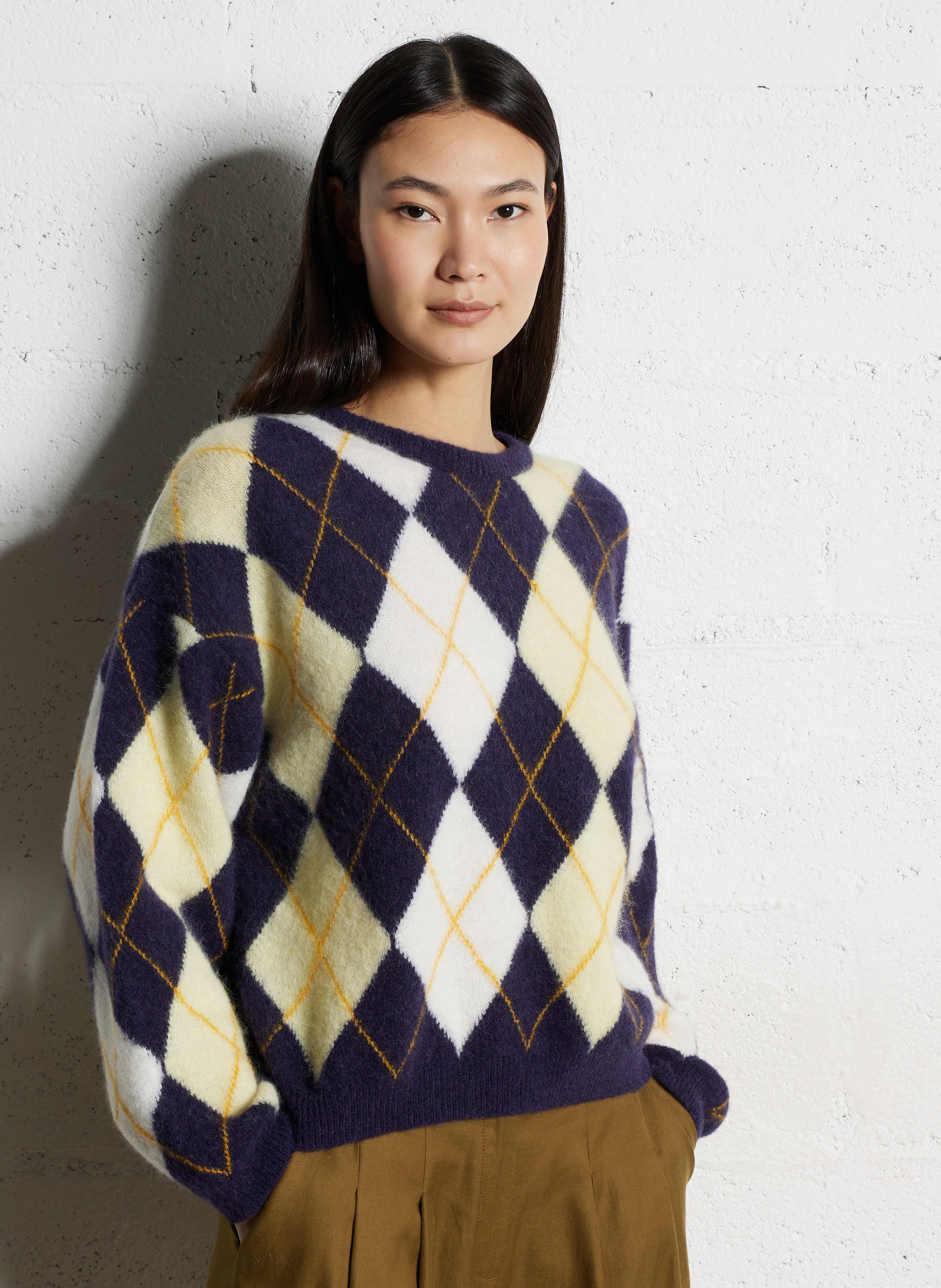 Oversized diamond pattern wool blend sweater AMERICAN VINTAGE