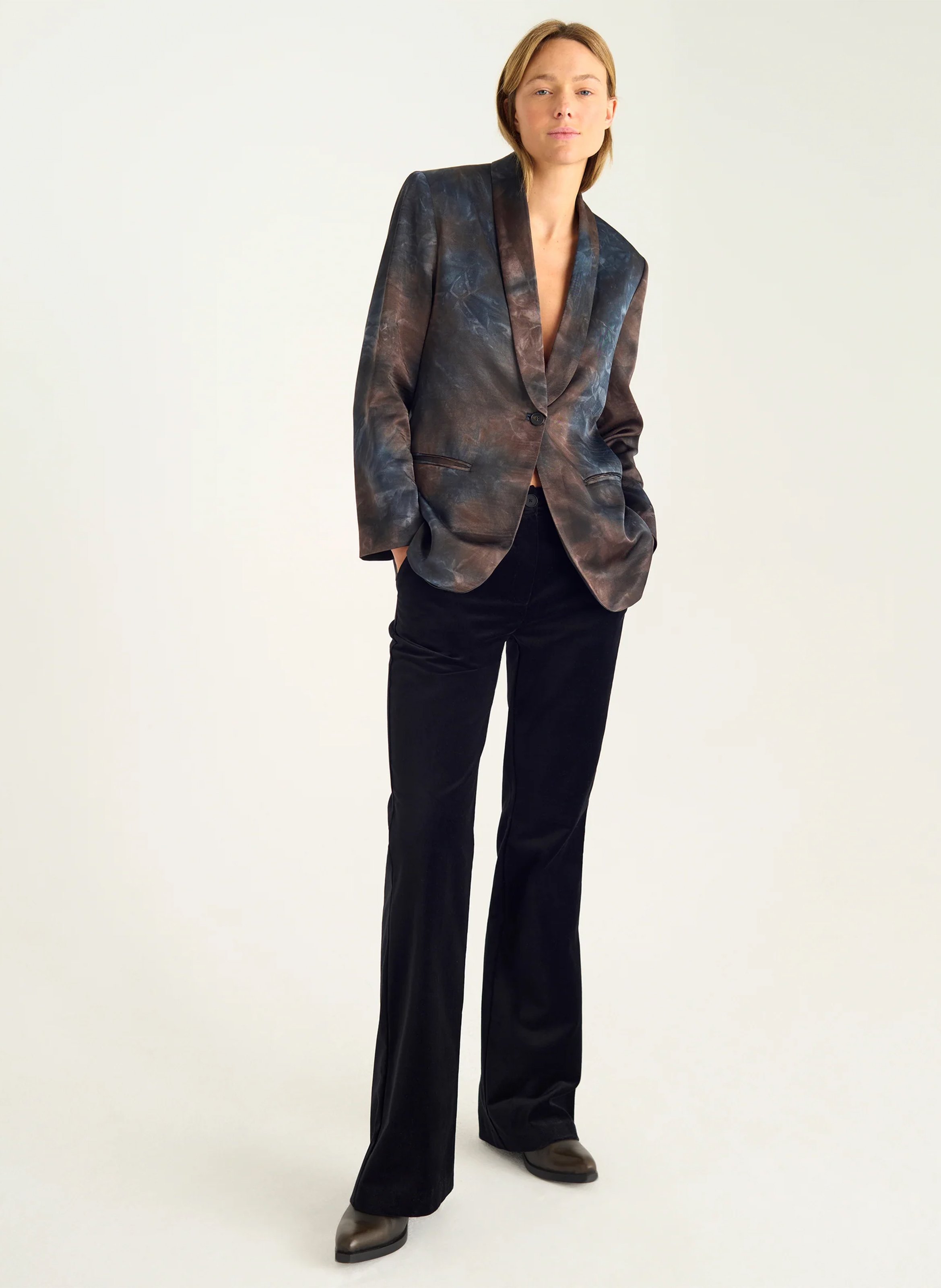 Veste tailleur fluide imprimée ACOTE Noir