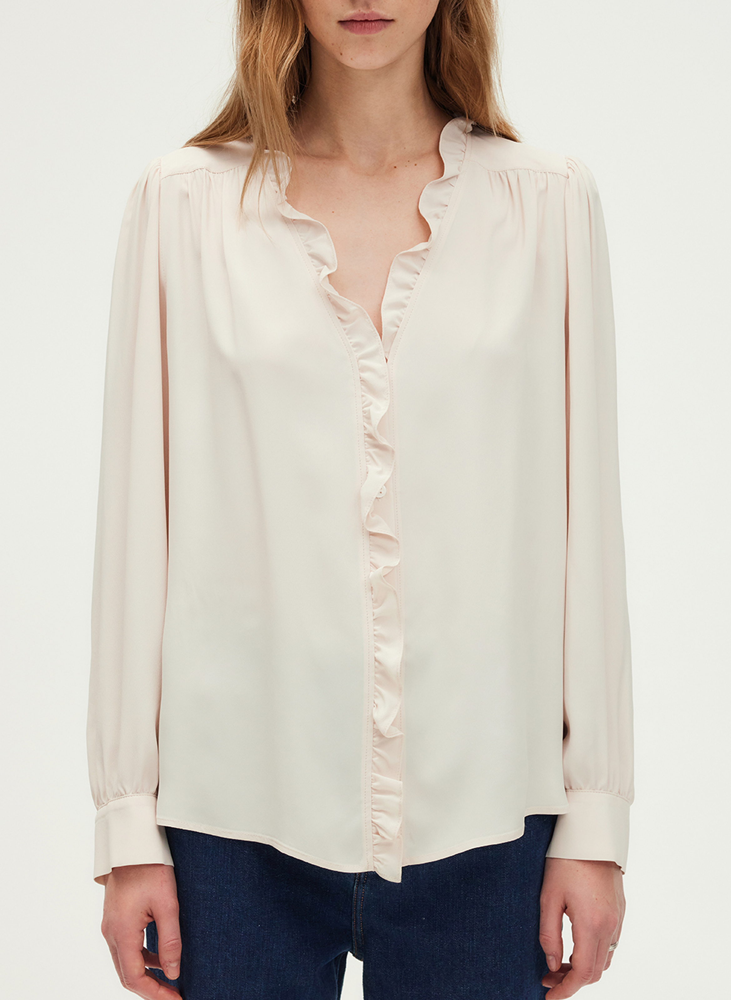 Ruffled long sleeve shirt PABLO Beige