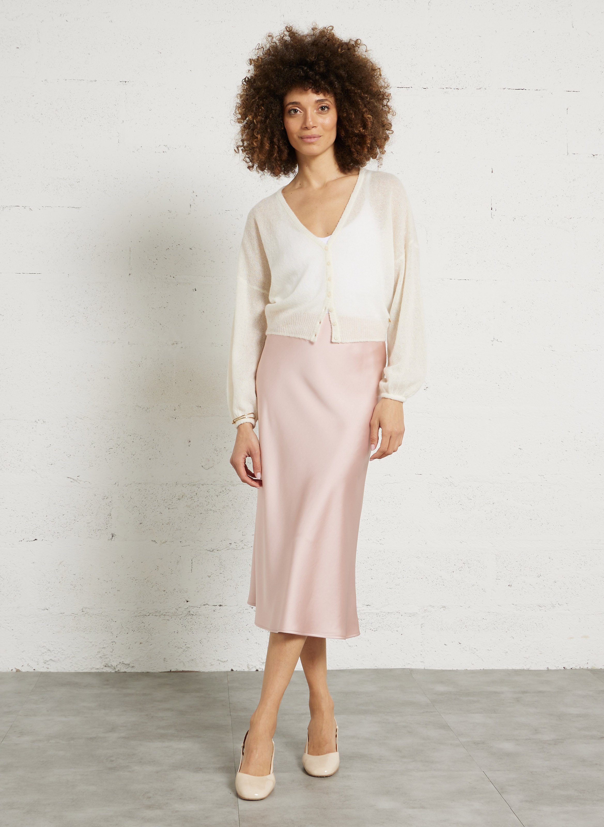 Gilet ample col V en laine mélangée DES PETITS HAUTS Beige