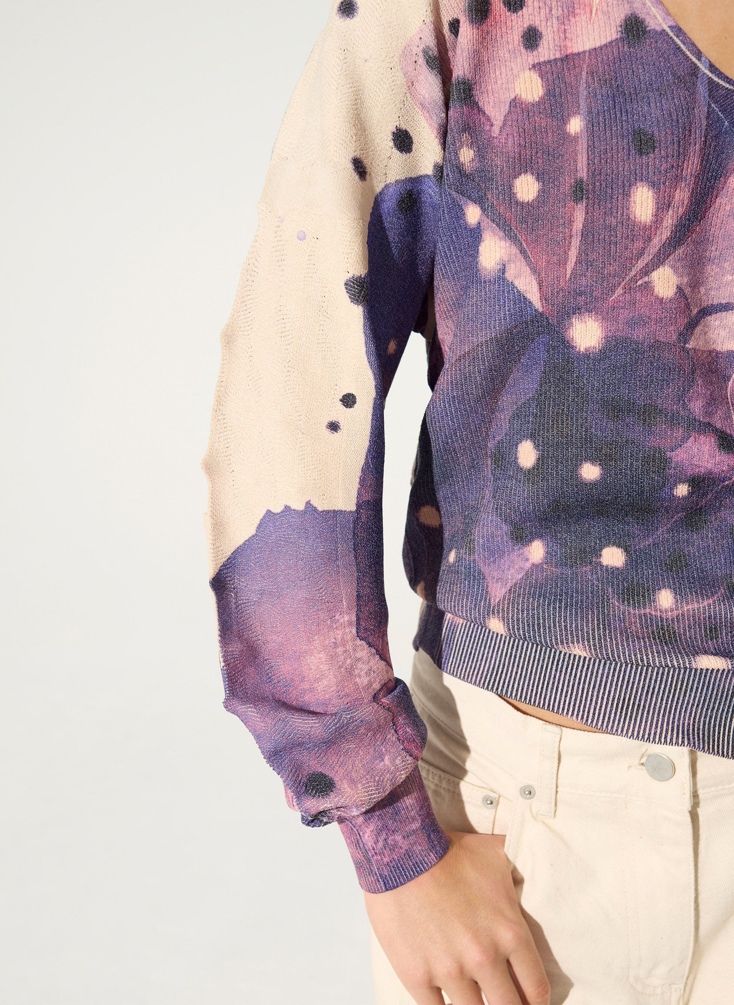 V-neck printed cotton blend sweater COTELAC Purple