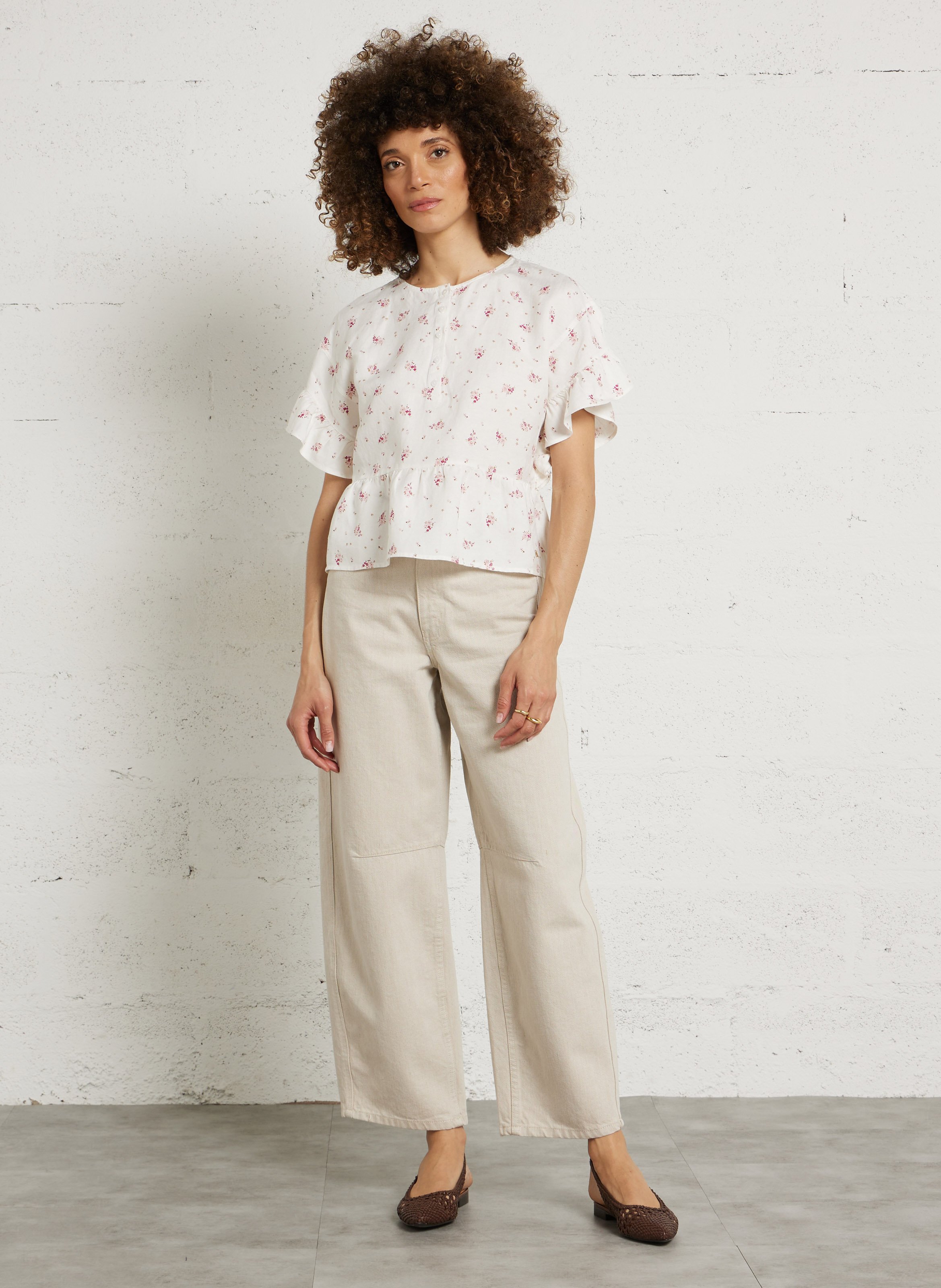 Blouse imprimée col rond   DES PETITS HAUTS Blanc