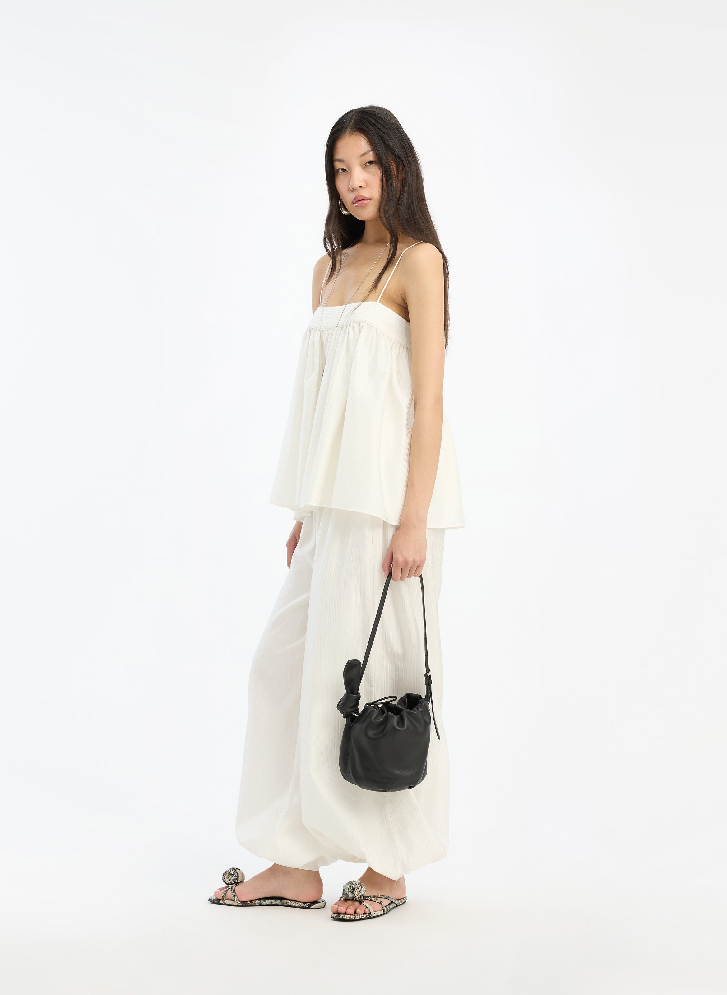 Top ample à bretelles fines rayé ROTATE Blanc